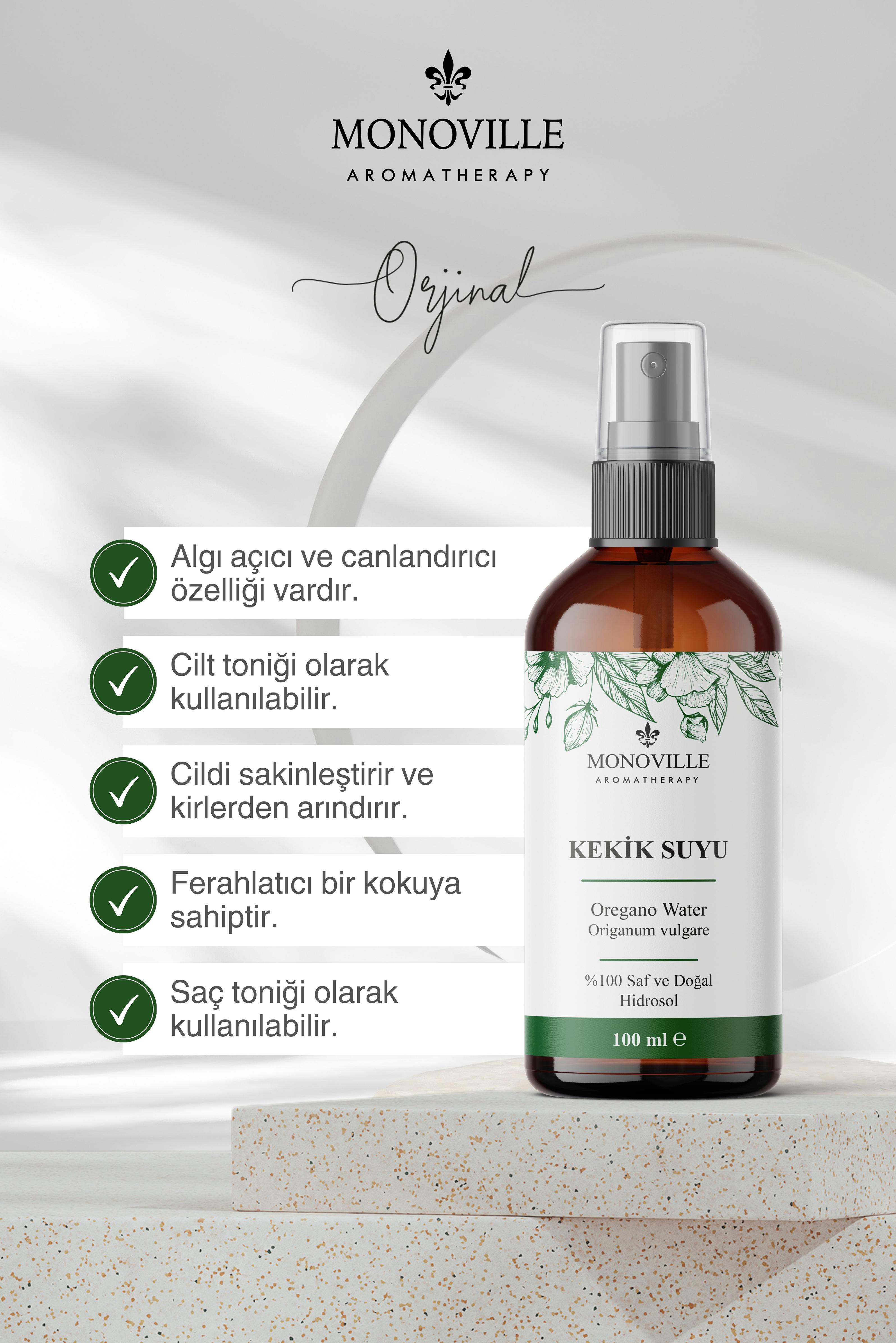 Monoville Kekik Suyu 100 ml Cam Şişe %100 Saf ve Doğal (Oregano Water)