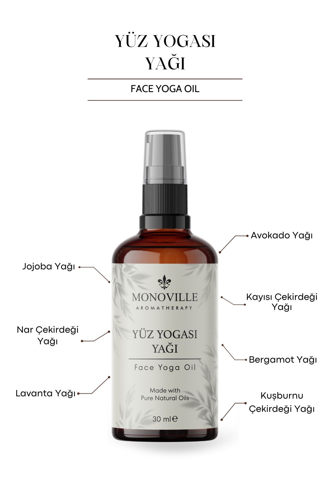 Monoville Yüz Yogası Yağı 30 ml Cam Şişede %100 Saf ve Doğal (Face Yoga Oil)