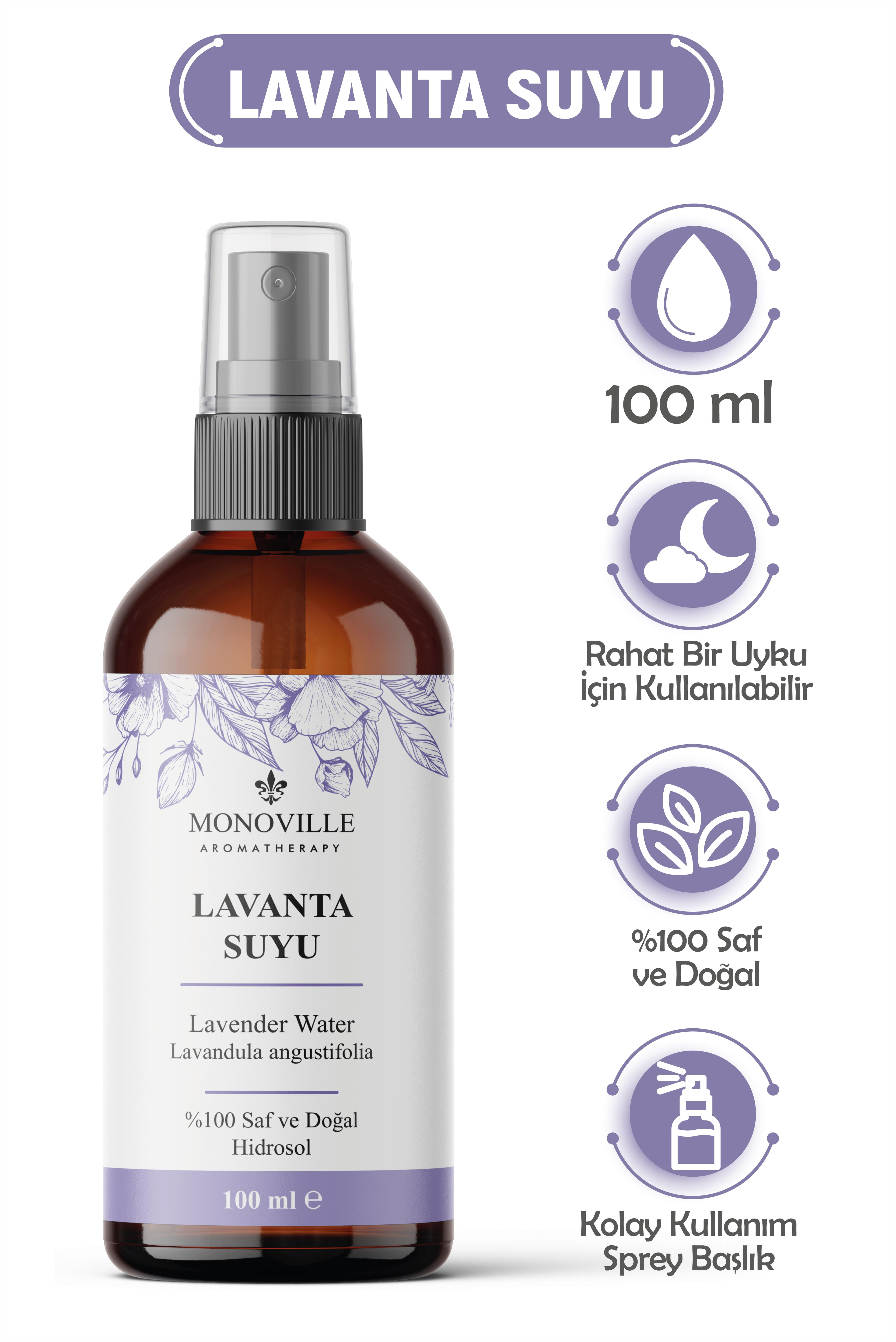 Monoville Lavanta Suyu 100 ml Cam Şişe %100 Saf ve Doğal (Lavender Water)