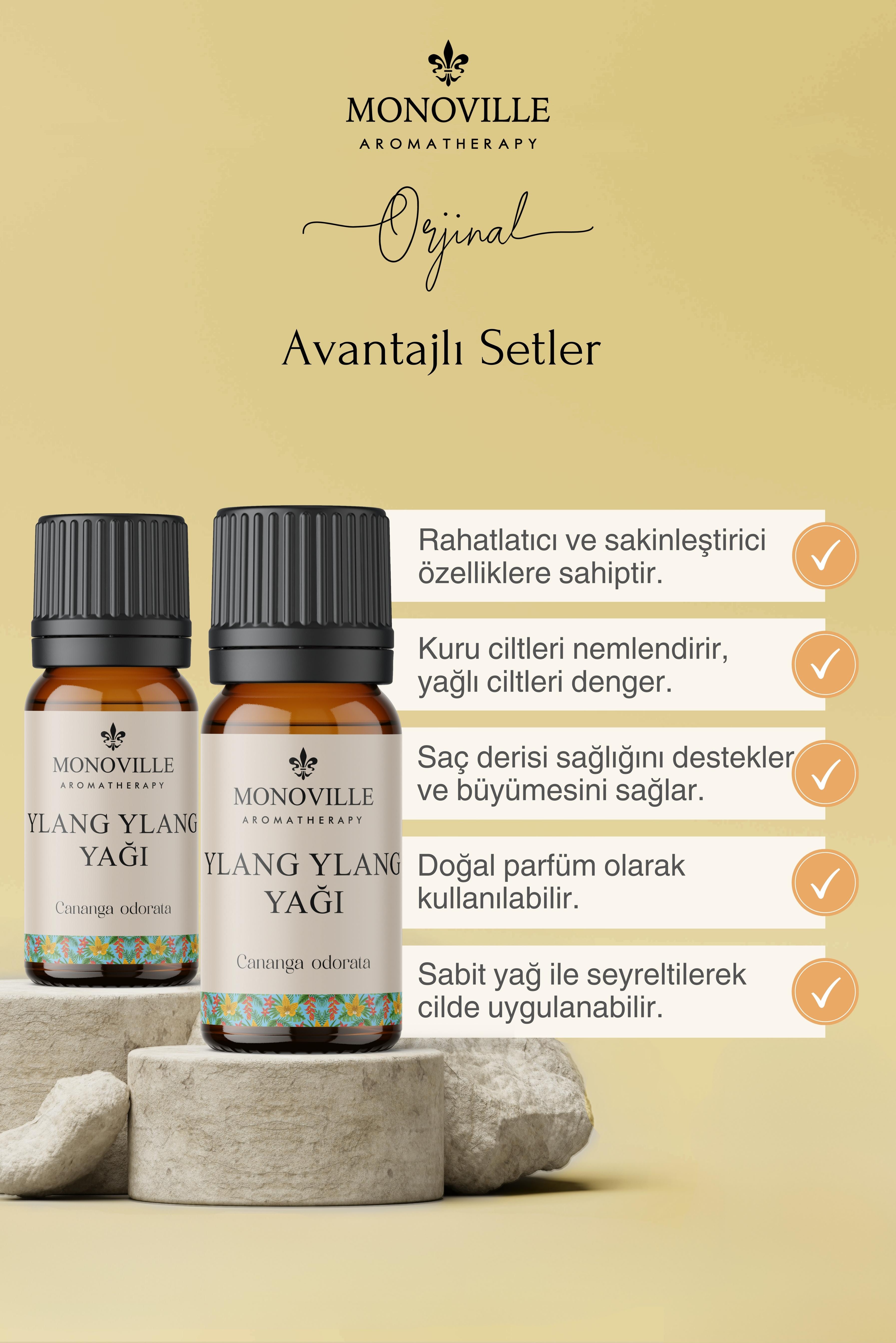 Monoville Ylang Ylang Uçucu Yağı 2'li Set %100 Saf ve Doğal ( Ylang Ylang Essential Oil ) 2x10 ml