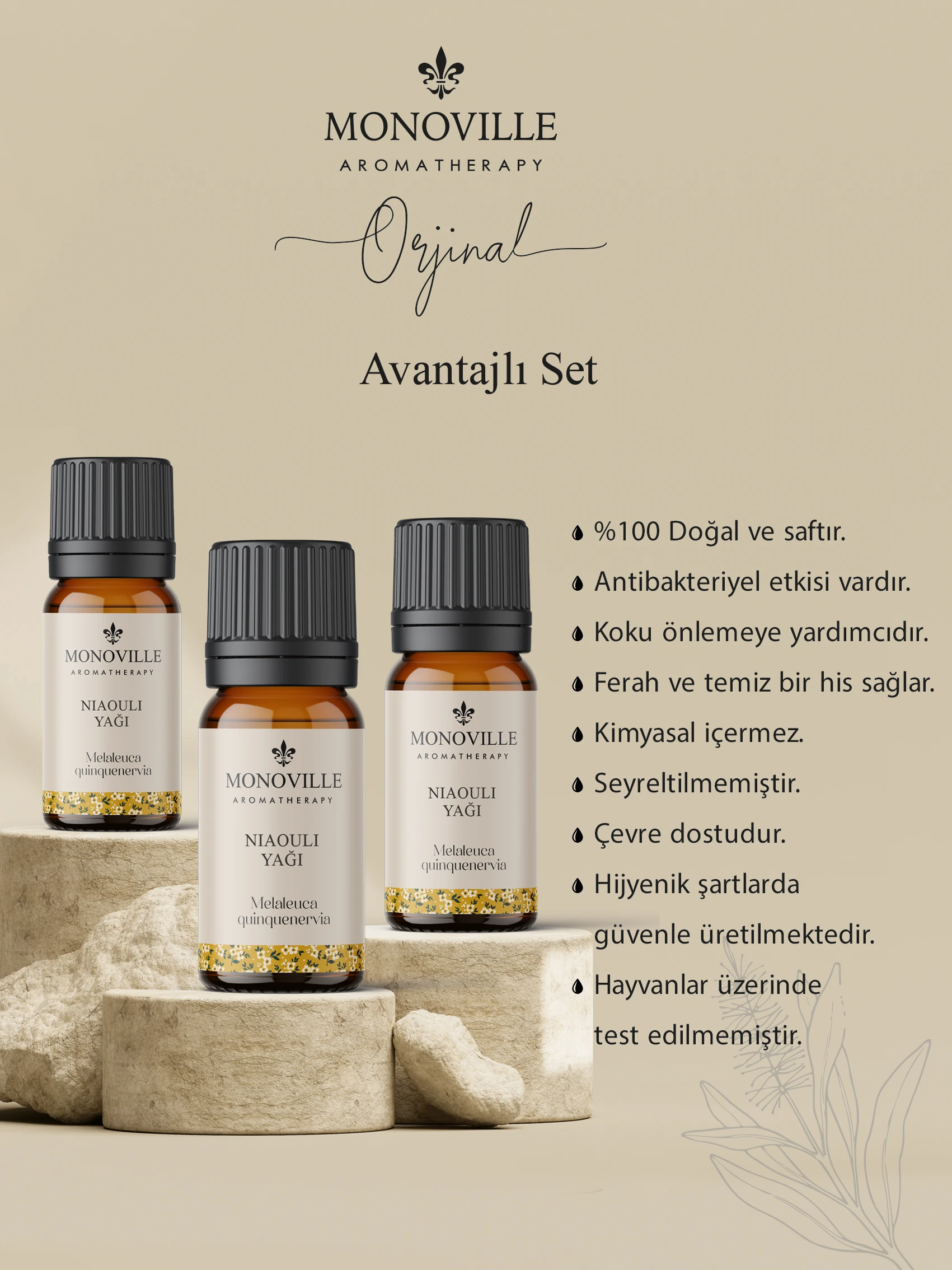 Nioli Uçucu Yağı 3'lü Set %100 Saf ve Doğal (Niaouli Essential Oil) 3x10 ml