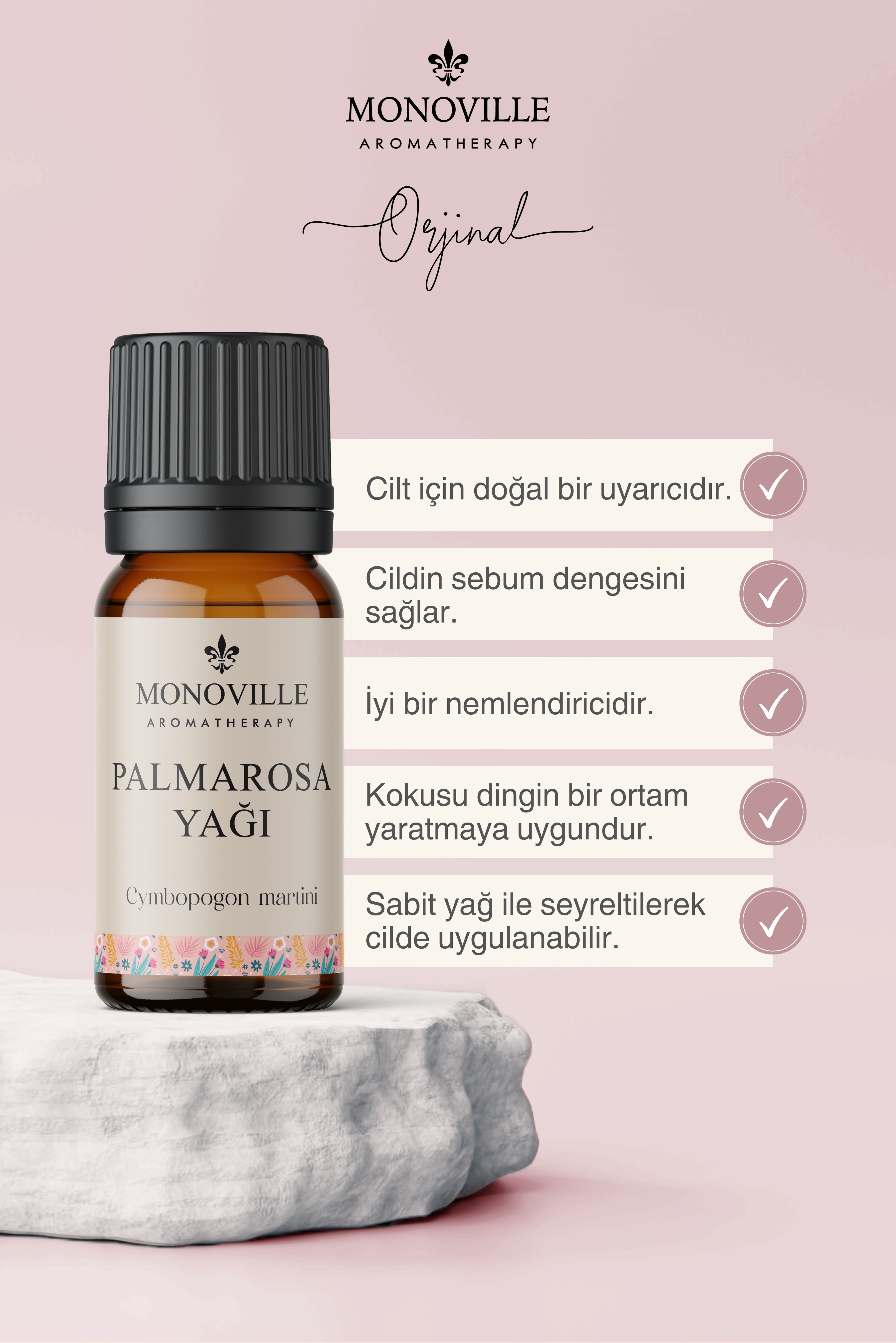 Monoville Palmarosa Uçucu Yağı 10 ml %100 Saf ve Doğal ( Palmarosa Essential Oil )