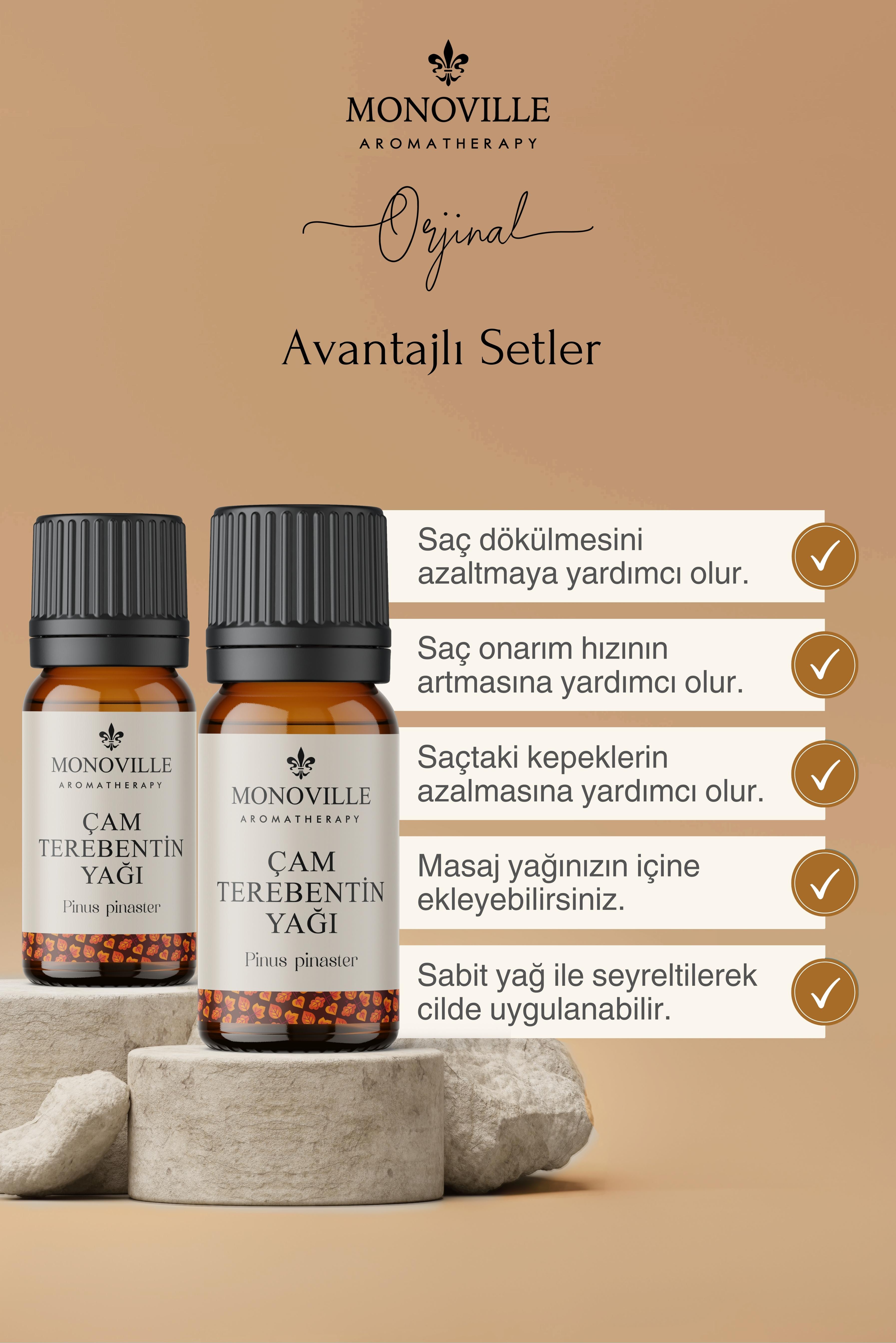 Monoville Çam Terebentin Uçucu Yağı 2'li Set %100 Saf ve Doğal ( Pine Turpentine Oil ) 2x10 ml