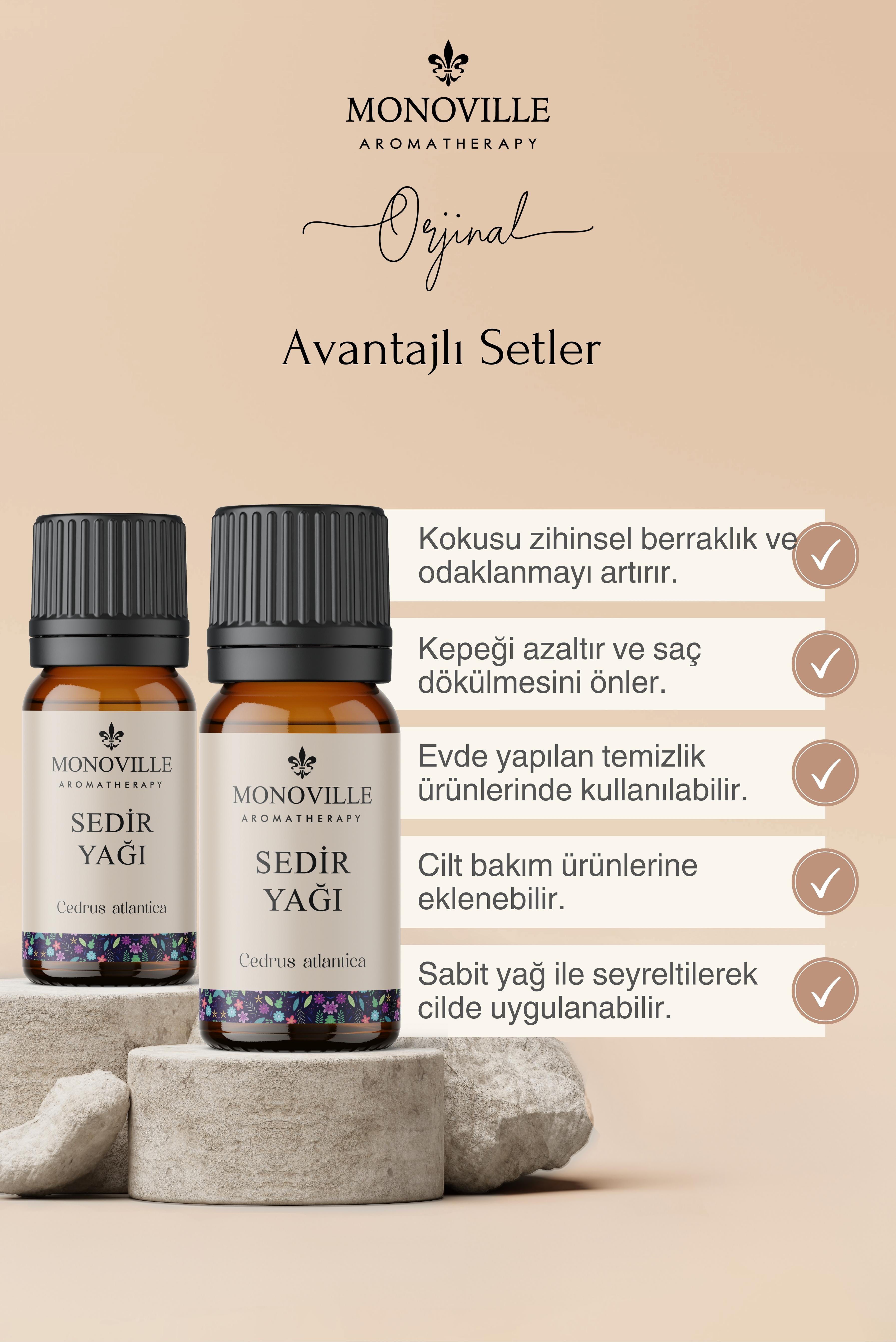 Monoville Sedir Uçucu Yağı 2'li Set %100 Saf ve Doğal ( Cedarwood Essential Oil ) 2x10 ml