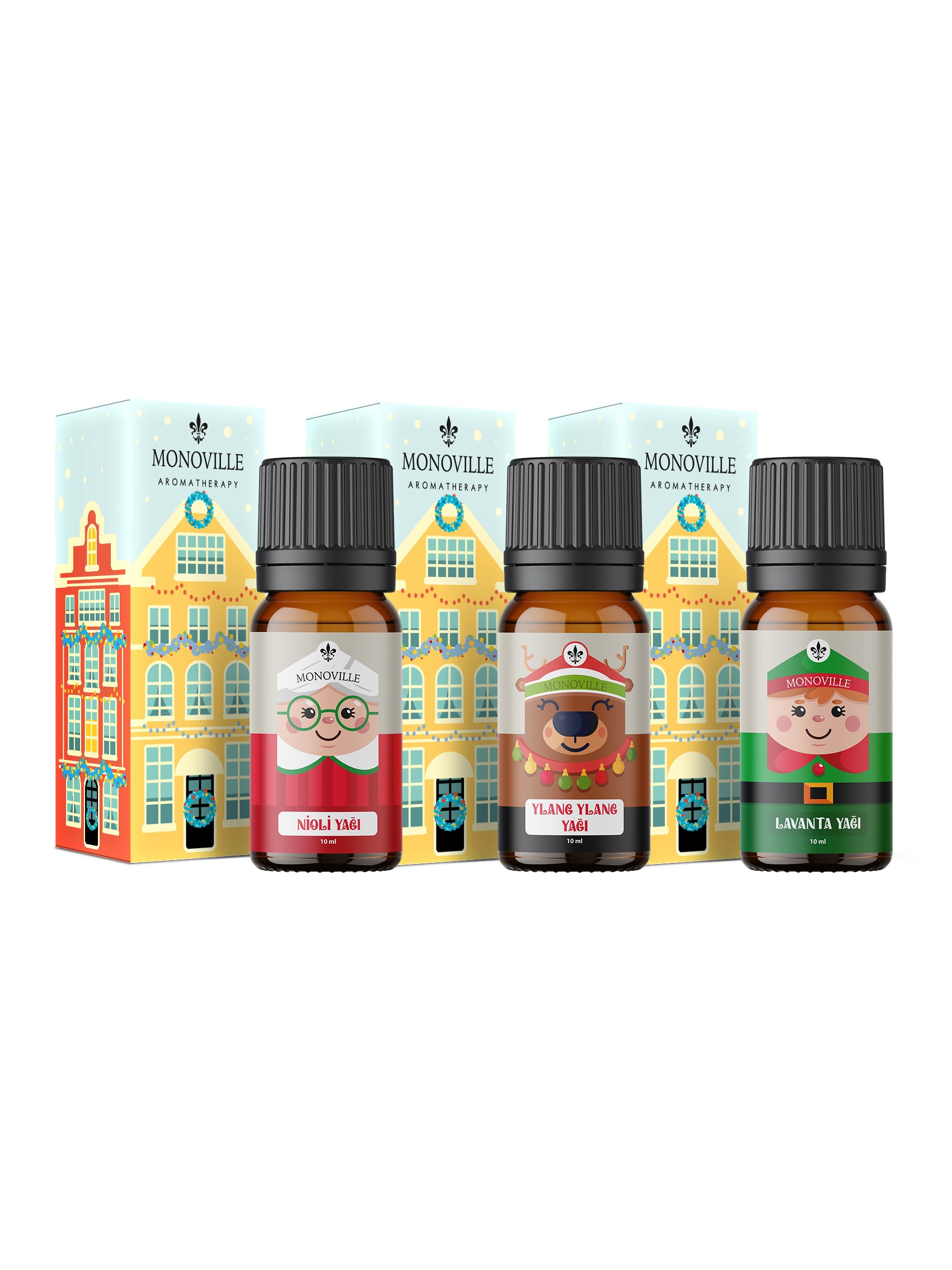 Monoville Nioli Yağı 10 ml, Ylang Ylang Yağı 10 ml, Lavanta Yağı 10 ml ( Yeni Yıl Hediye Seti ) 3x10 ml