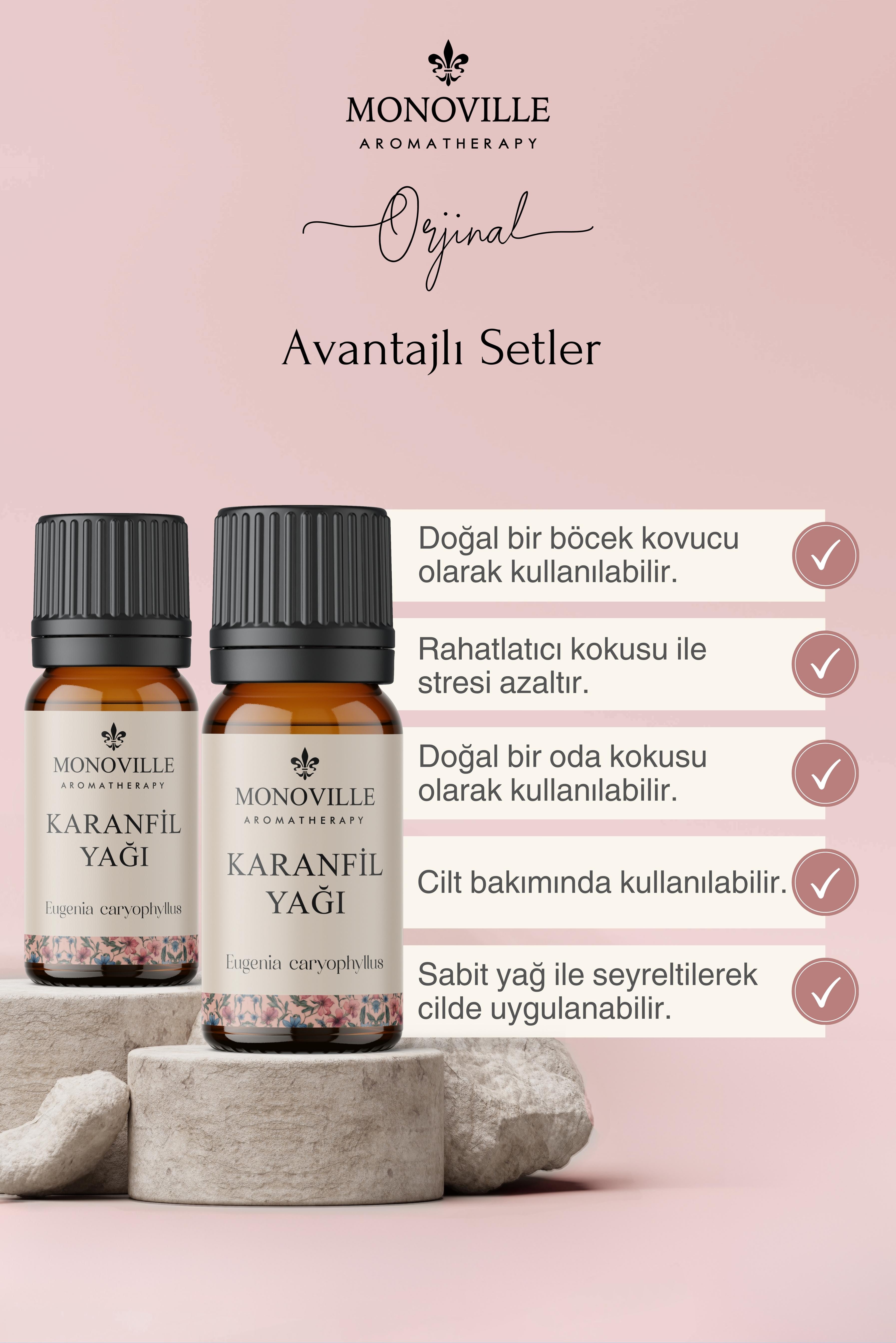 Monoville Karanfil Uçucu Yağı 2'li Set %100 Saf ve Doğal ( Clove Bud Oil ) 2x10 ml