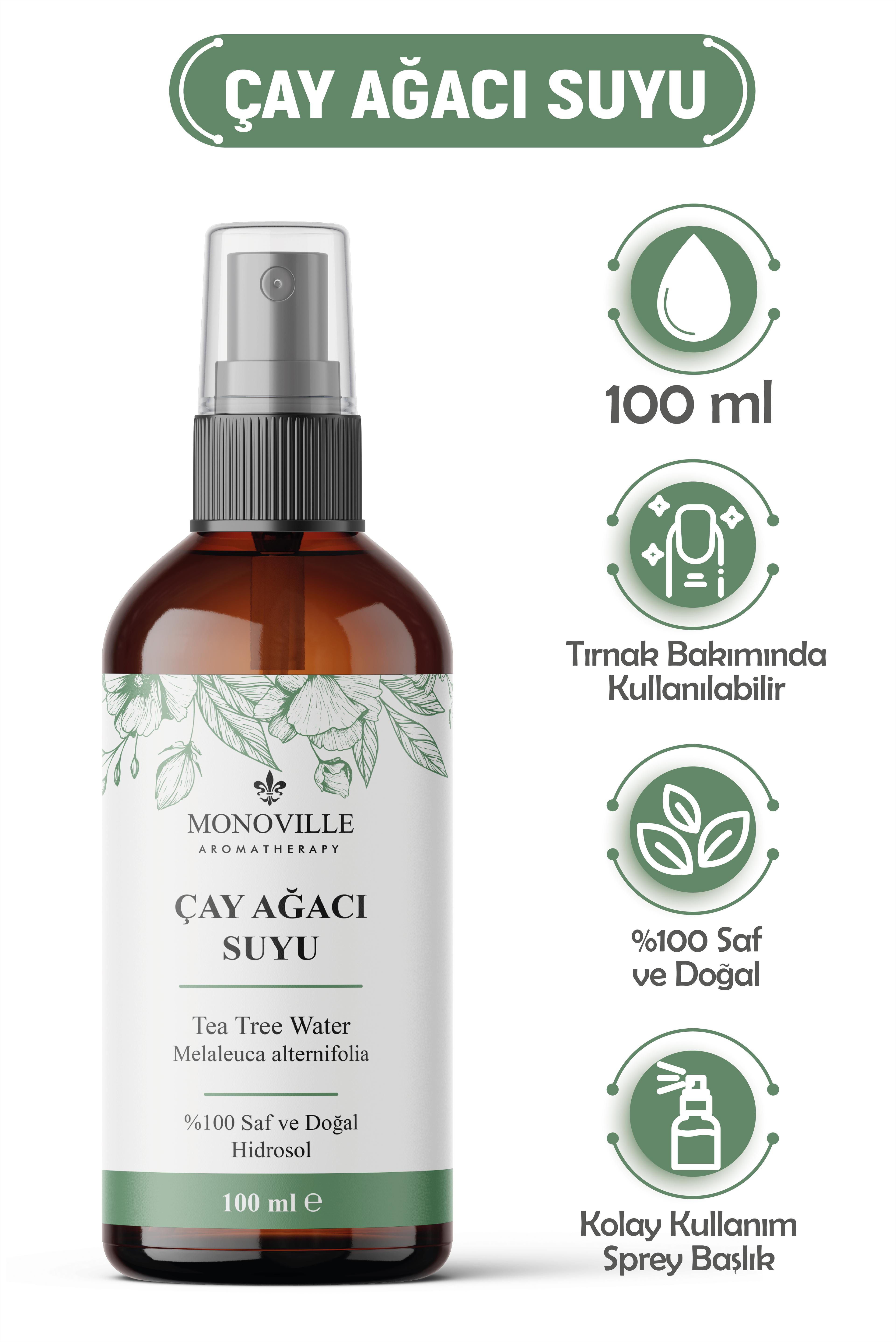 Monoville Çay Ağacı Suyu 100 ml Cam Şişe %100 Saf ve Doğal (Tea Tree Water)