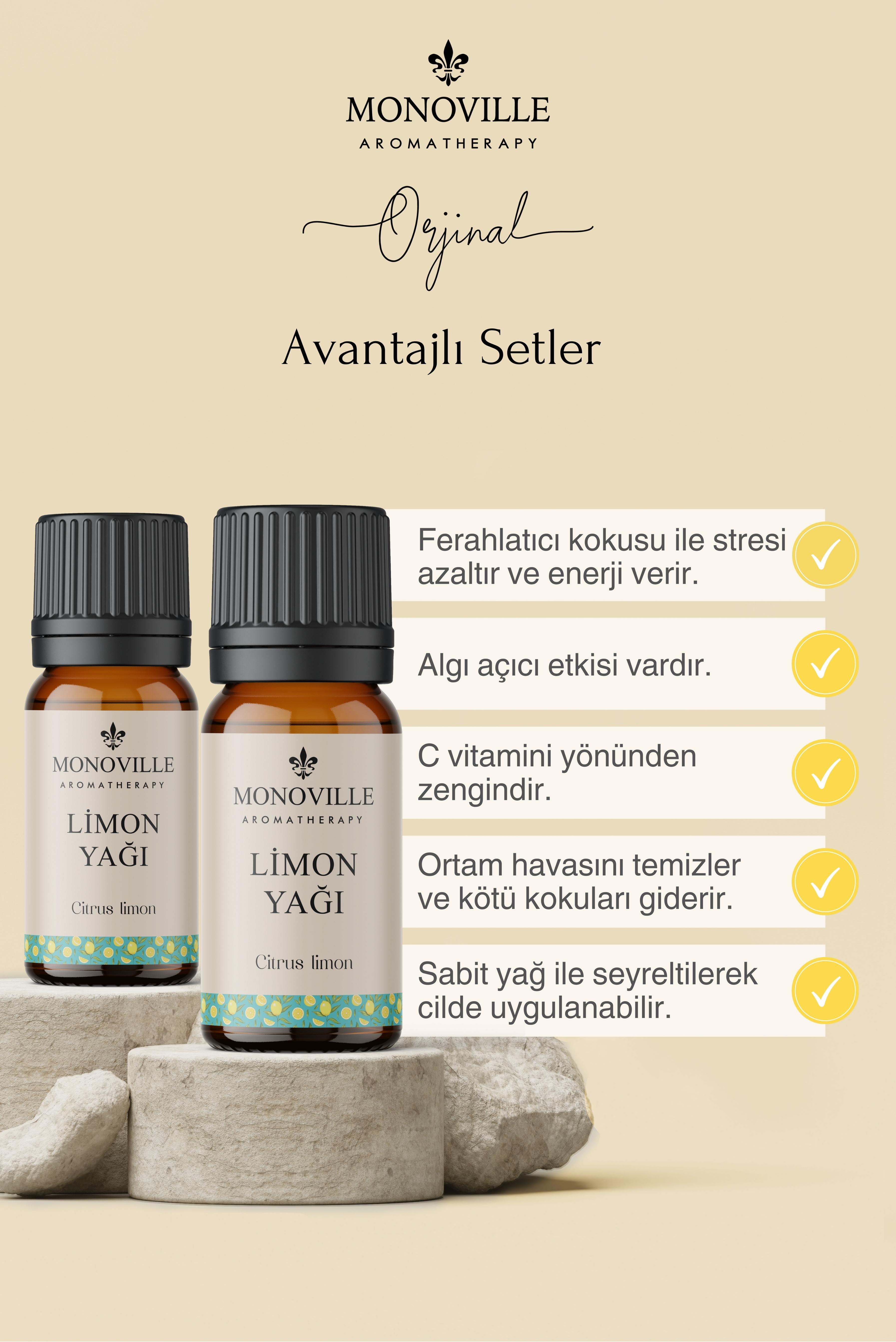 Monoville Limon Uçucu Yağı 2'li Set %100 Saf ve Doğal ( Lemon Essential Oil ) 2x10 ml