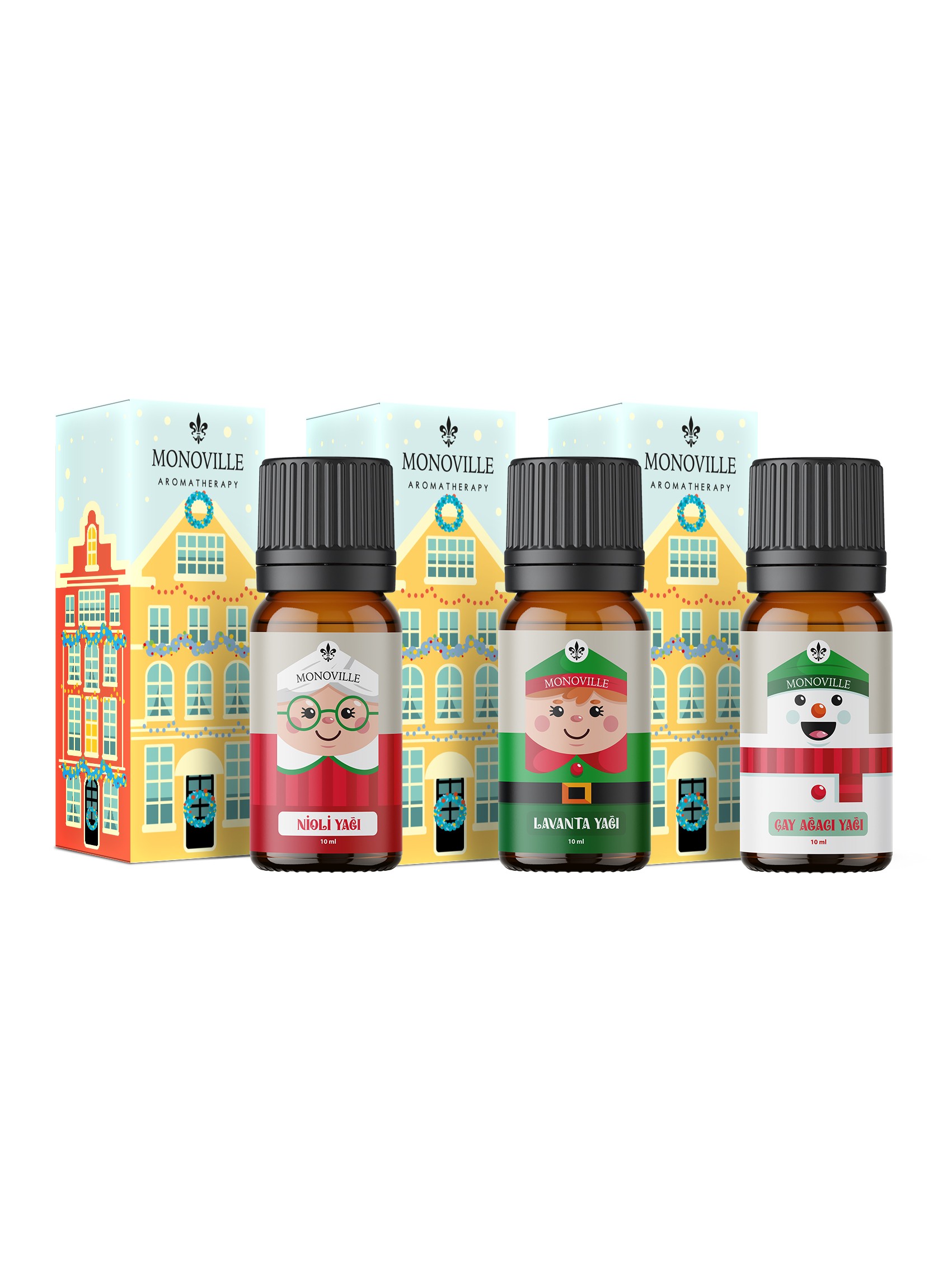 Monoville Nioli Yağı 10 ml, Lavanta Yağı 10 ml, Çay Ağacı Yağı 10 ml ( Yeni Yıl Hediye Seti ) 3x10 ml