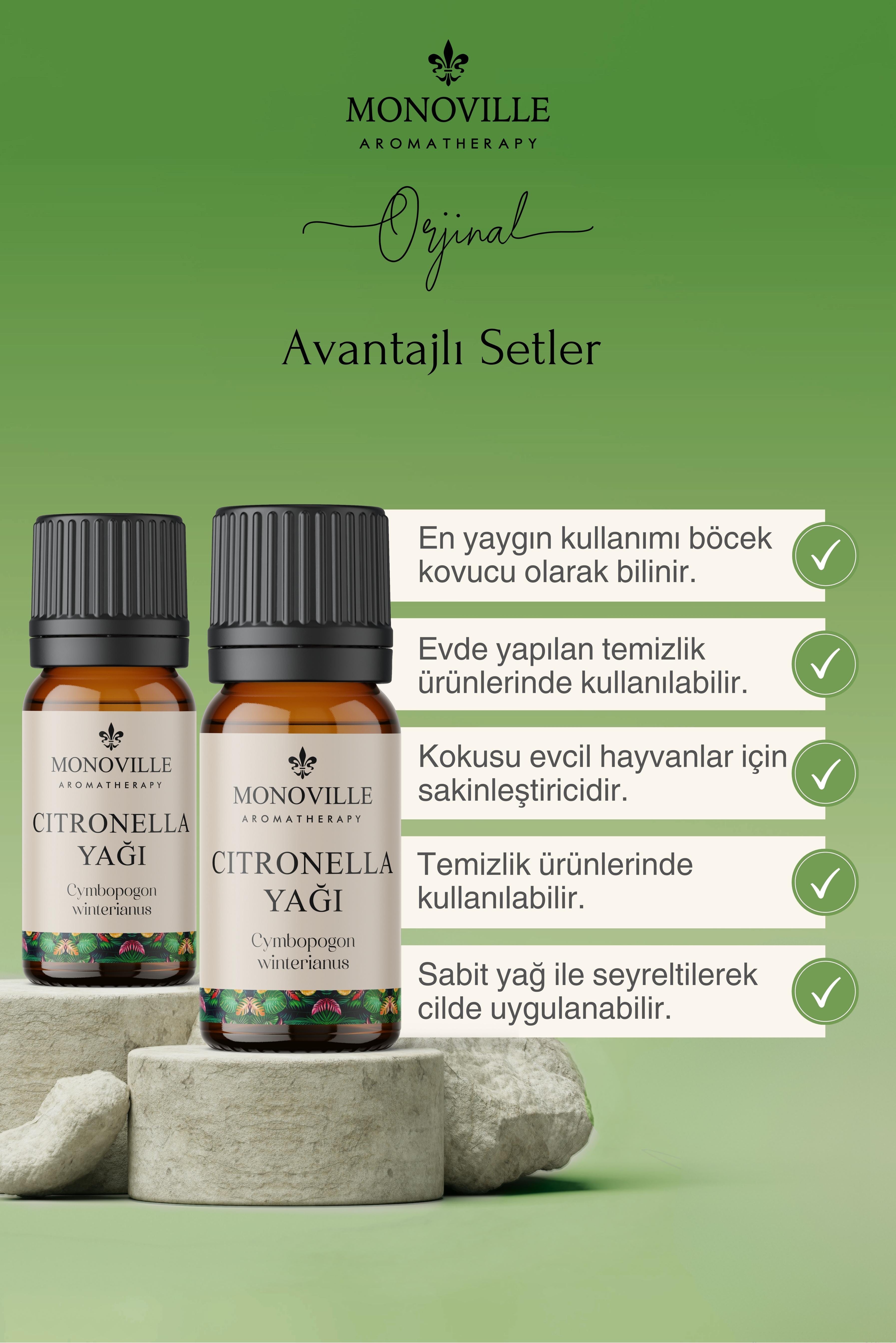 Monoville Citronella Uçucu Yağı 2'li Set %100 Saf ve Doğal ( Citronella Oil ) 2x10 ml