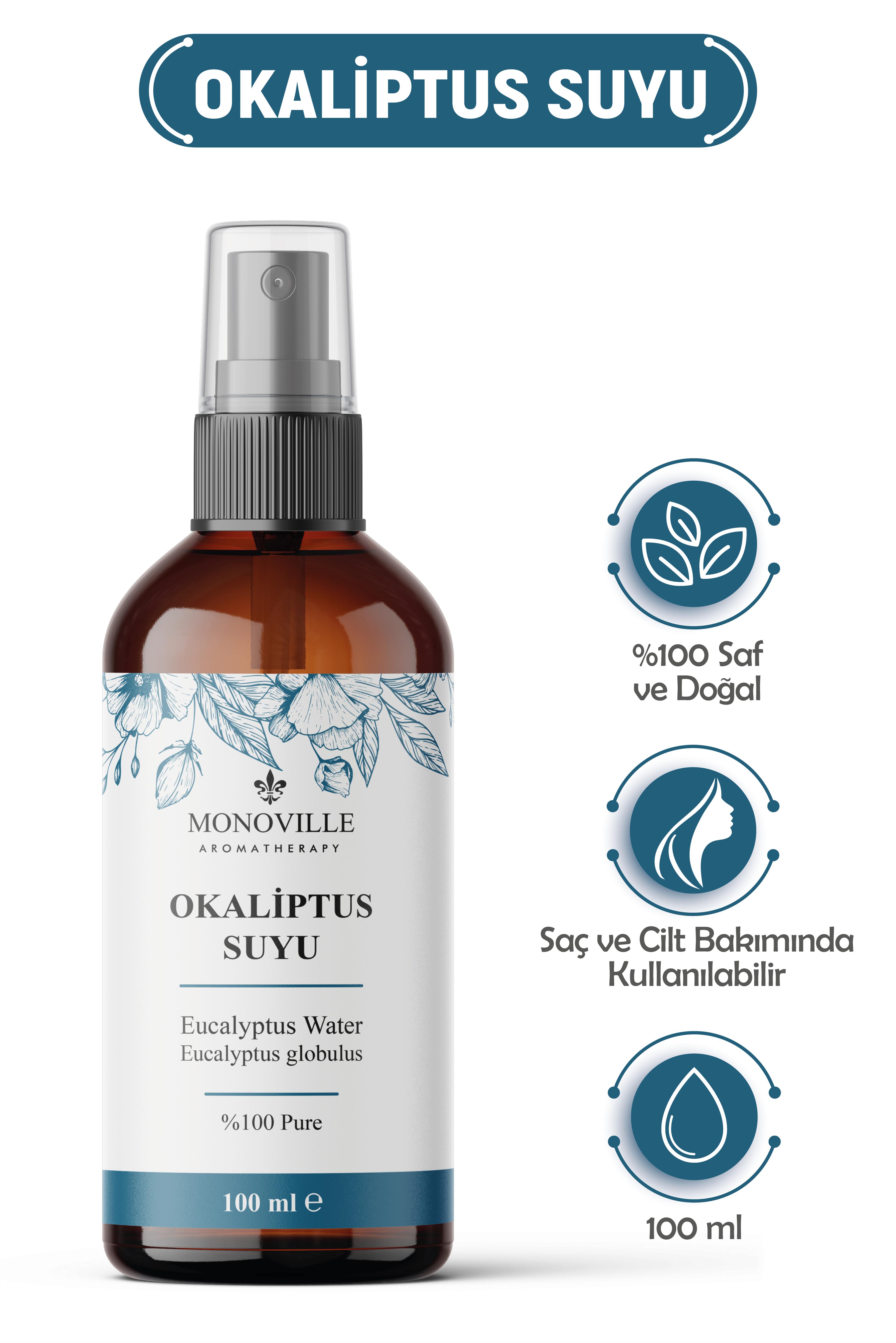 Monoville Okaliptus Suyu 100 ml Cam Şişe %100 Saf ve Doğal (Eucalyptus Water)