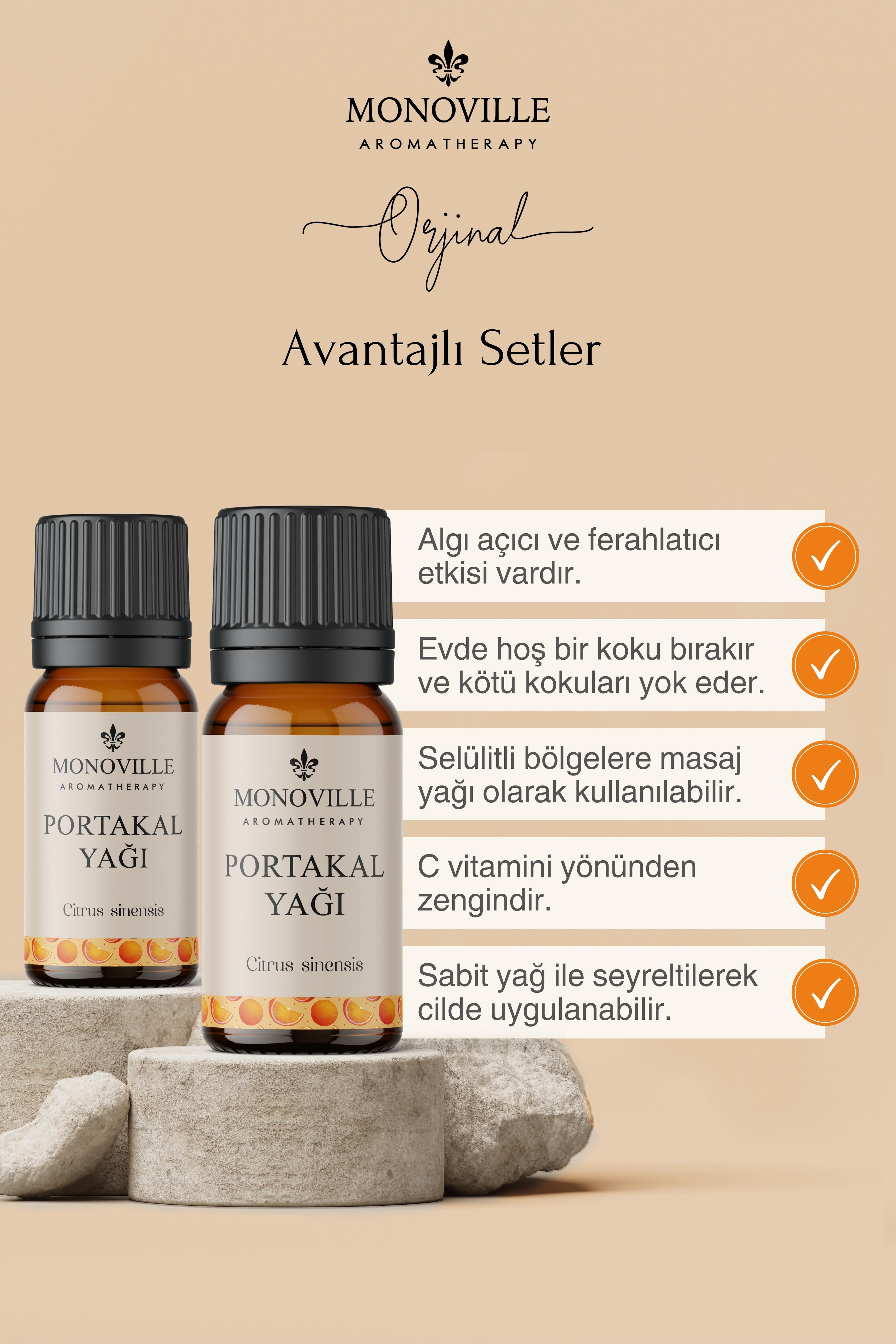 Monoville Portakal Uçucu Yağı 2'li Set %100 Saf ve Doğal ( Orange Essential Oil ) 2x10 ml