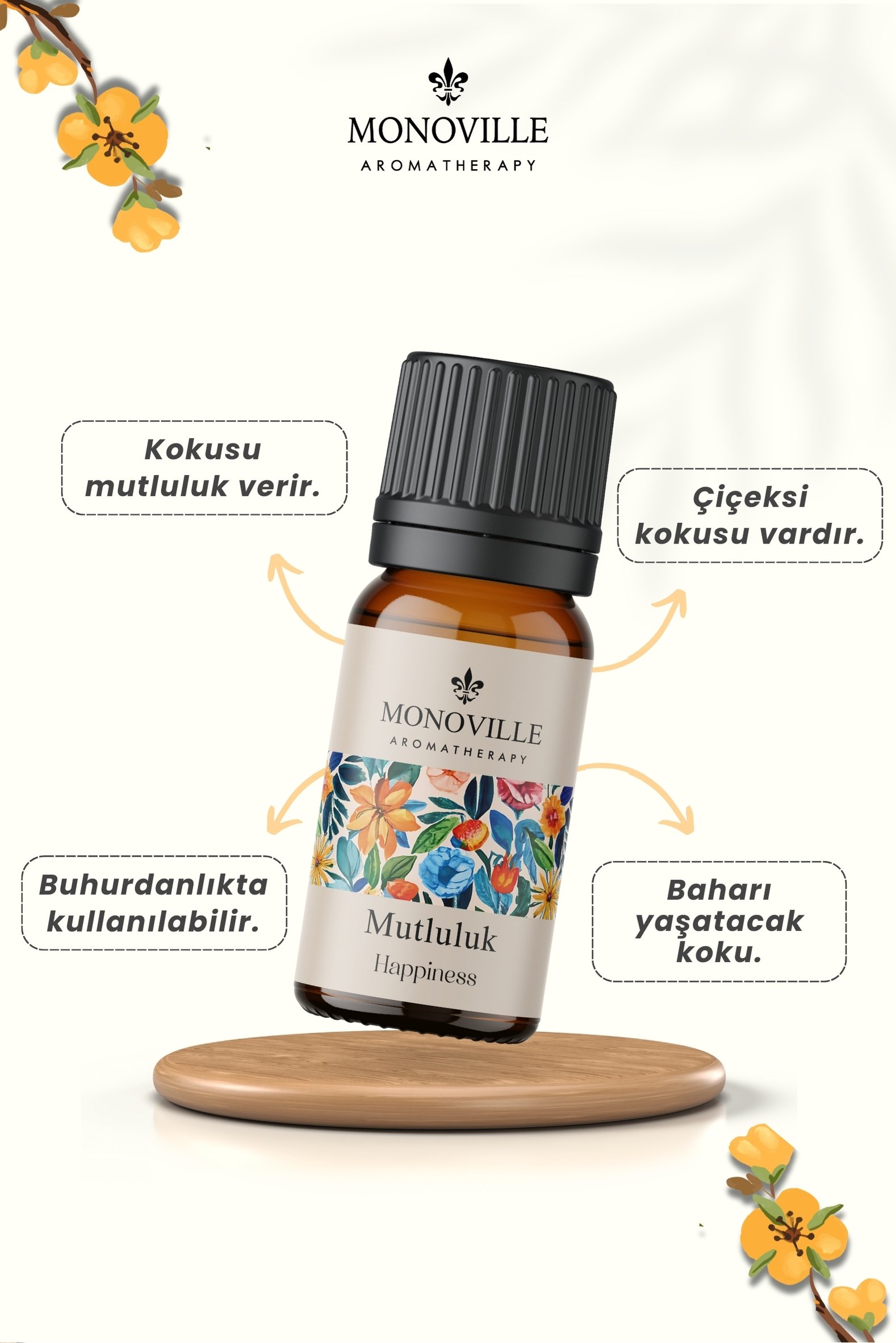 Monoville Mutluluk Uçucu Yağ Karışımı 10 ml %100 Doğal (Happiness Essantial Oil Blend)