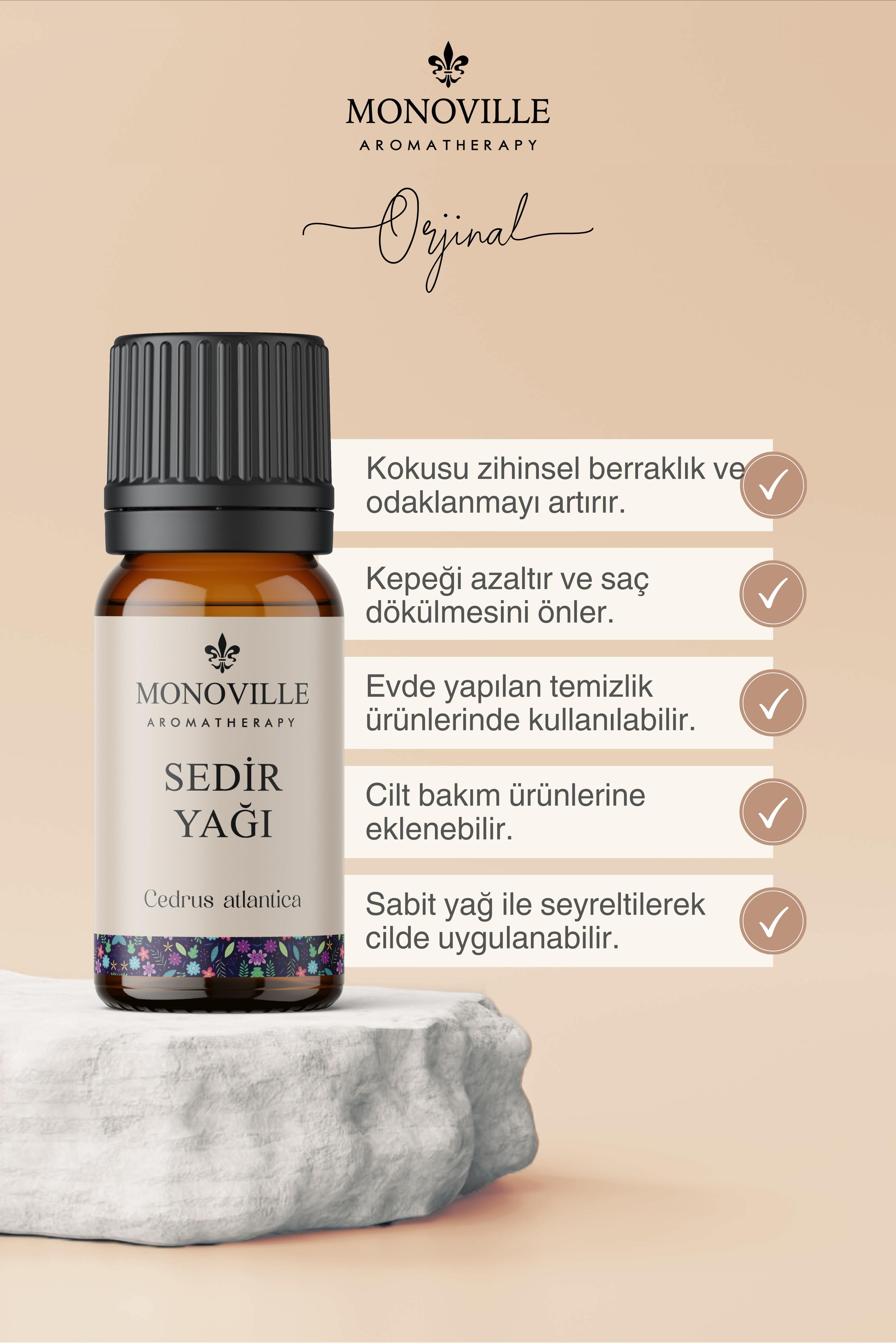 Monoville Sedir Uçucu Uçucu Yağı 10 ml %100 Saf ve Doğal ( Cedarwood Essential Oil )