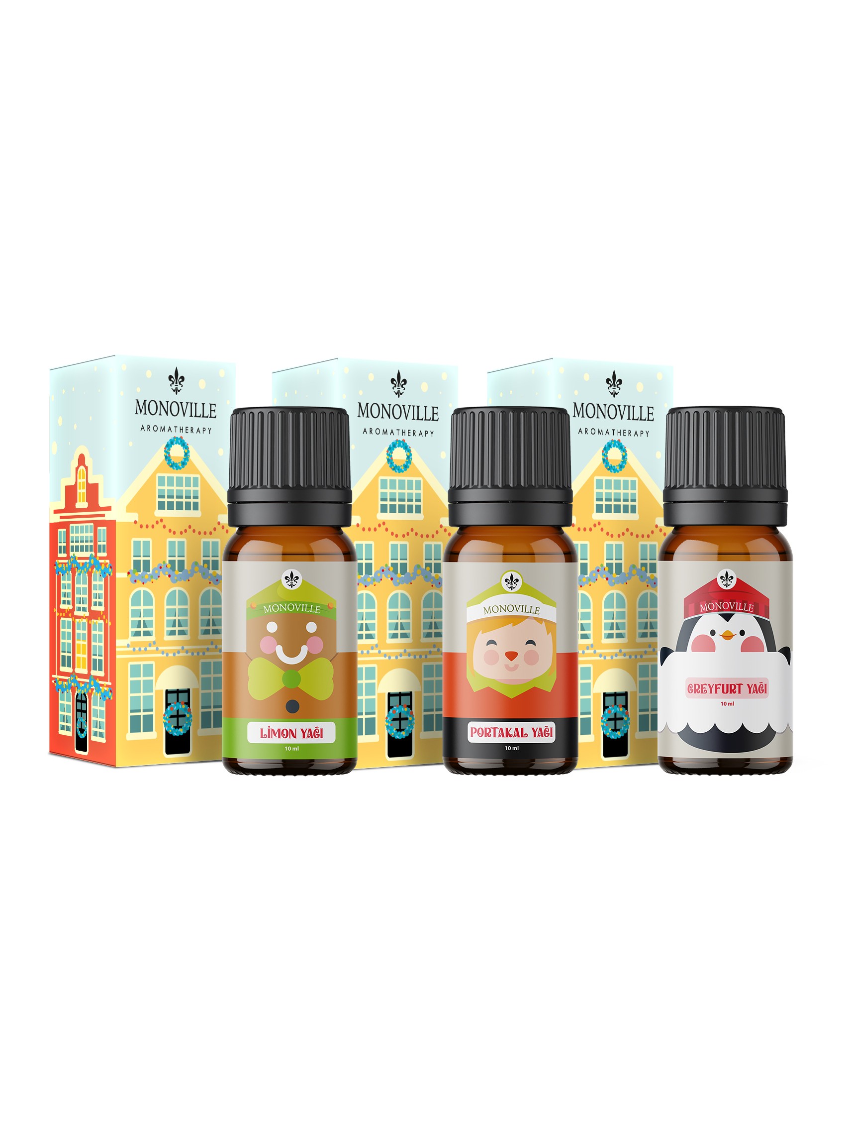 Monoville Limon Yağı 10 ml, Portakal Yağı 10 ml, Greyfurt Yağı 10 ml ( Yeni Yıl Hediye Seti ) 3x10 ml