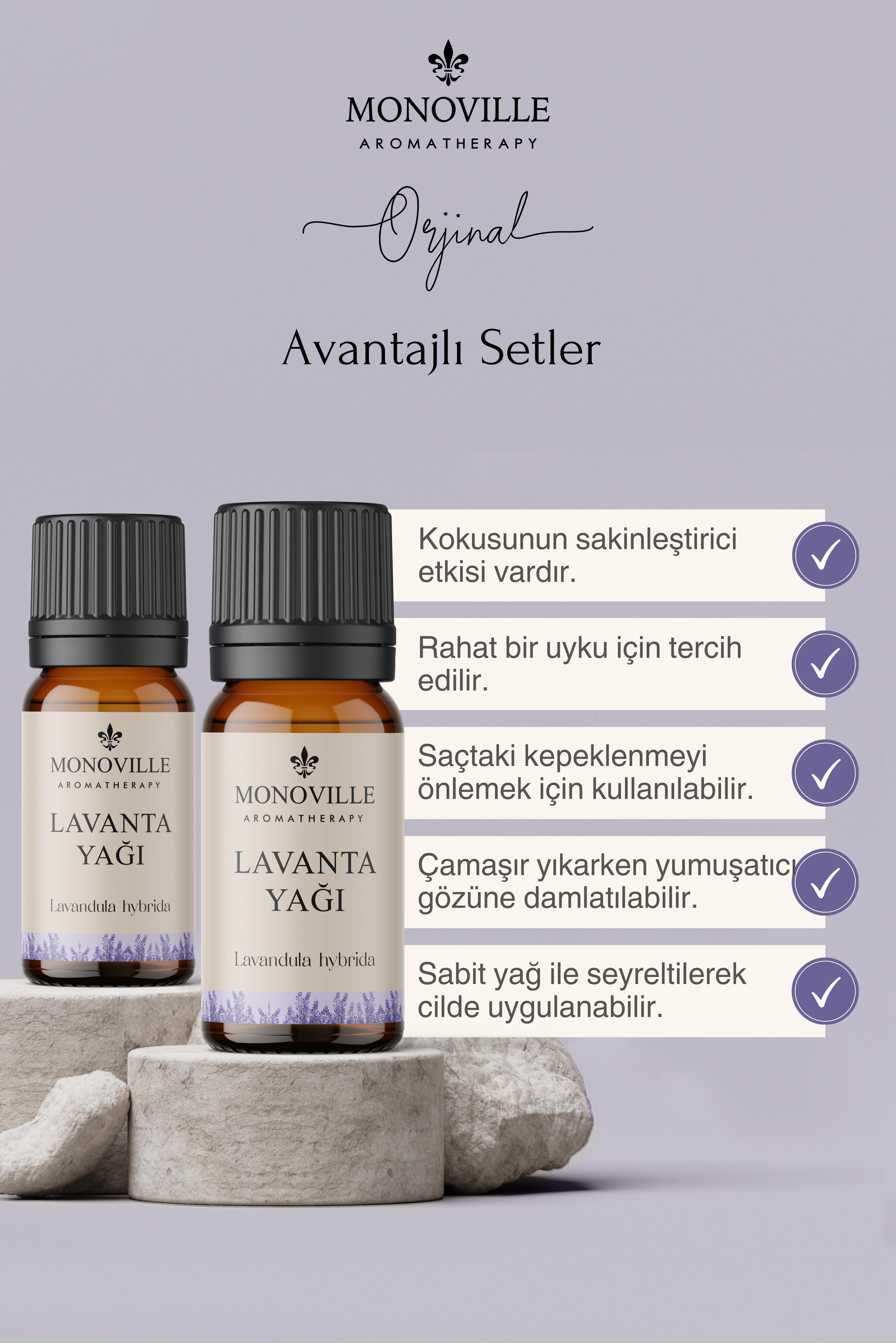 Monoville Lavanta Uçucu Yağı 2'li Set %100 Saf ve Doğal ( Lavender Essential Oil ) 2x10 ml