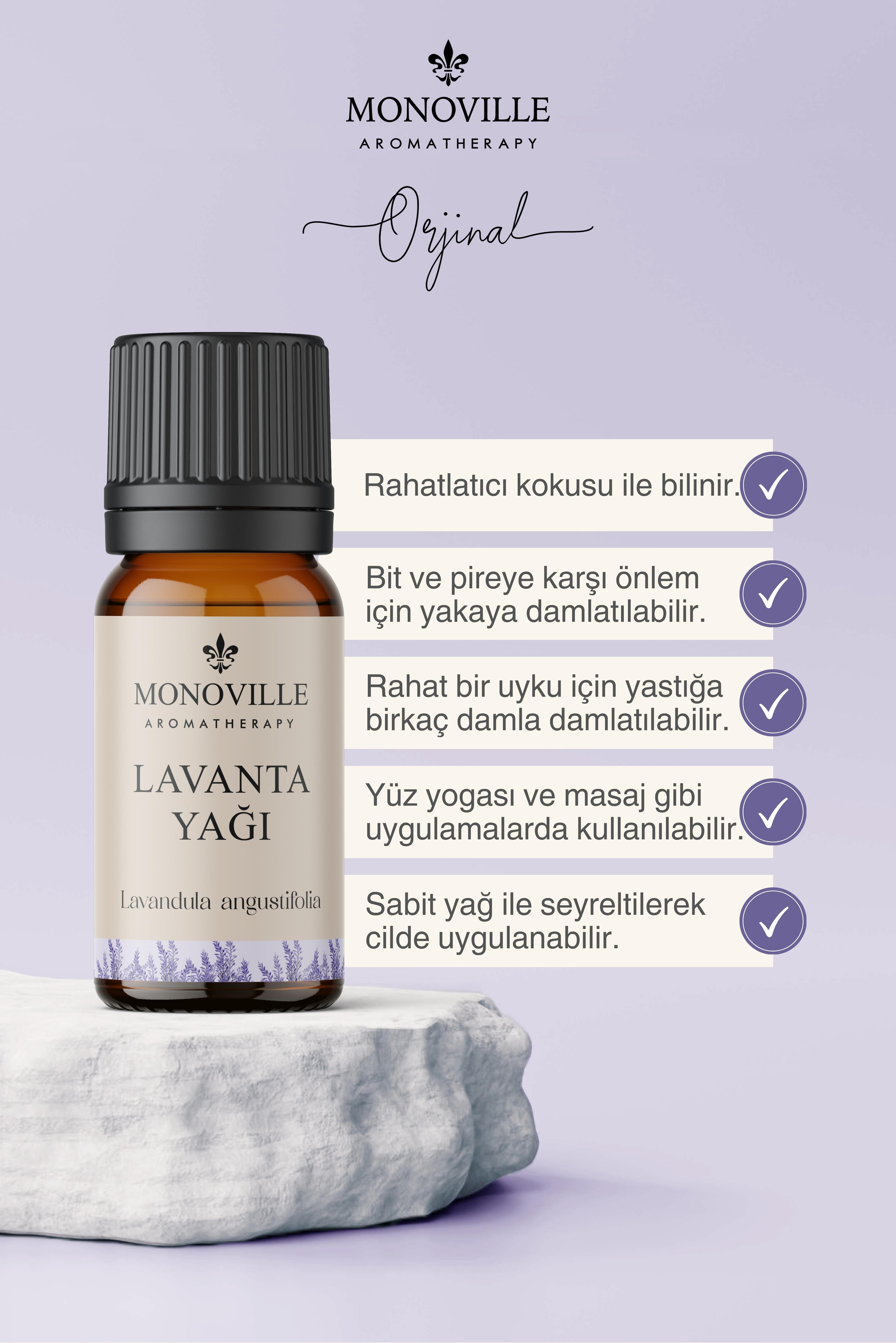 Monoville Tıbbi Lavanta Uçucu Yağı 10 ml %100 Saf ve Doğal ( Lavender Essential Oil)