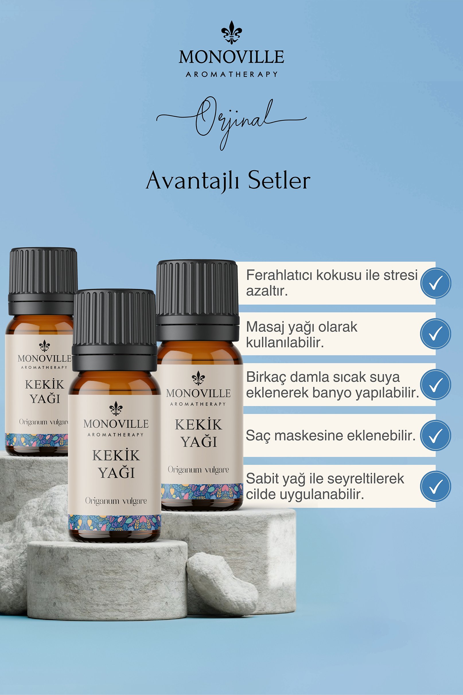 Monoville Kekik Uçucu Yağı 3'lü Set %100 Saf ve Doğal ( Oregano Essential Oil) 3x10 ml