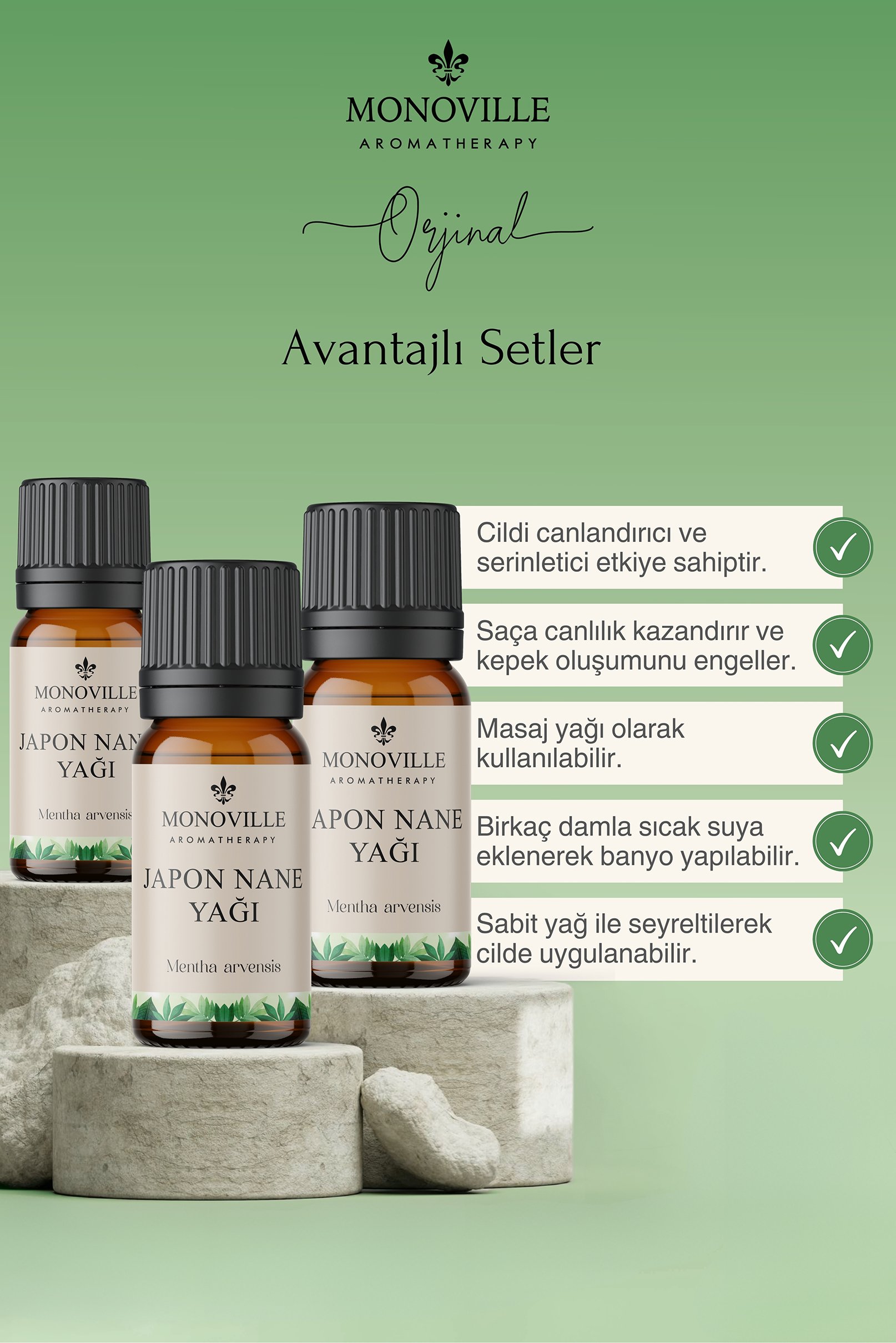 Monoville Nane Uçucu Yağı 3'lü Set %100 Saf ve Doğal ( Cormint Essential Oil ) 3x10 ml