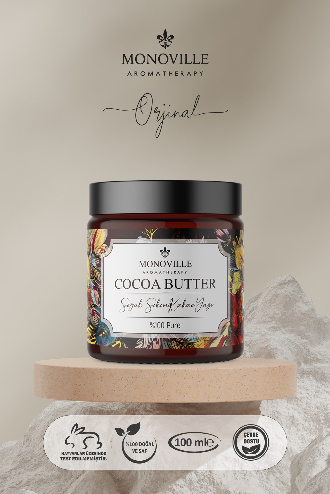 Monoville Kakao Yağı Soğuk Sıkım 100 ml ( Pure Cacao Butter )