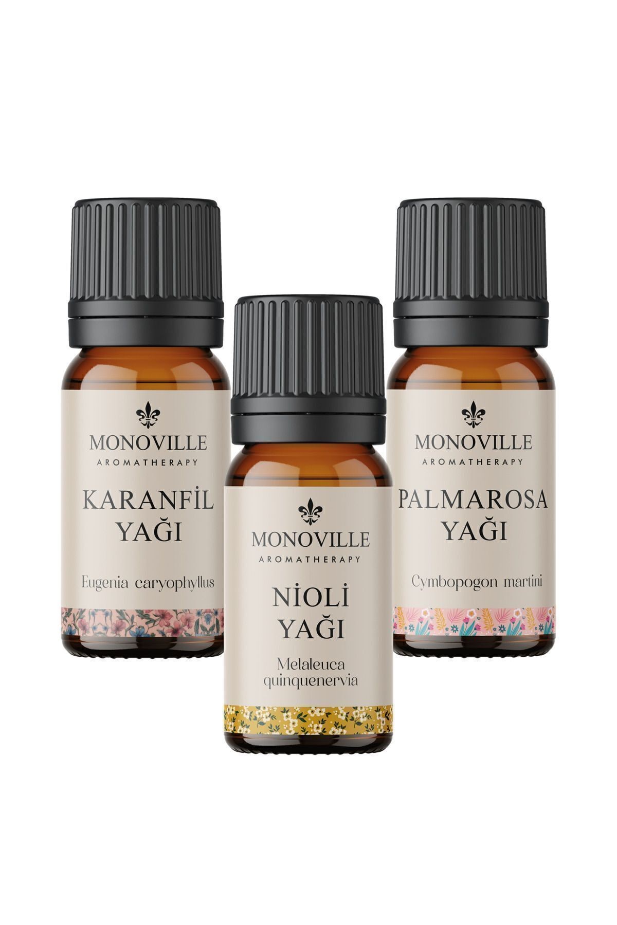 Nioli Yağı 10 ml, Karanfil Yağı 10 ml, Palmarosa Yağı 10 ml Akar Seti %100 Saf ve Doğal 3x10 ml