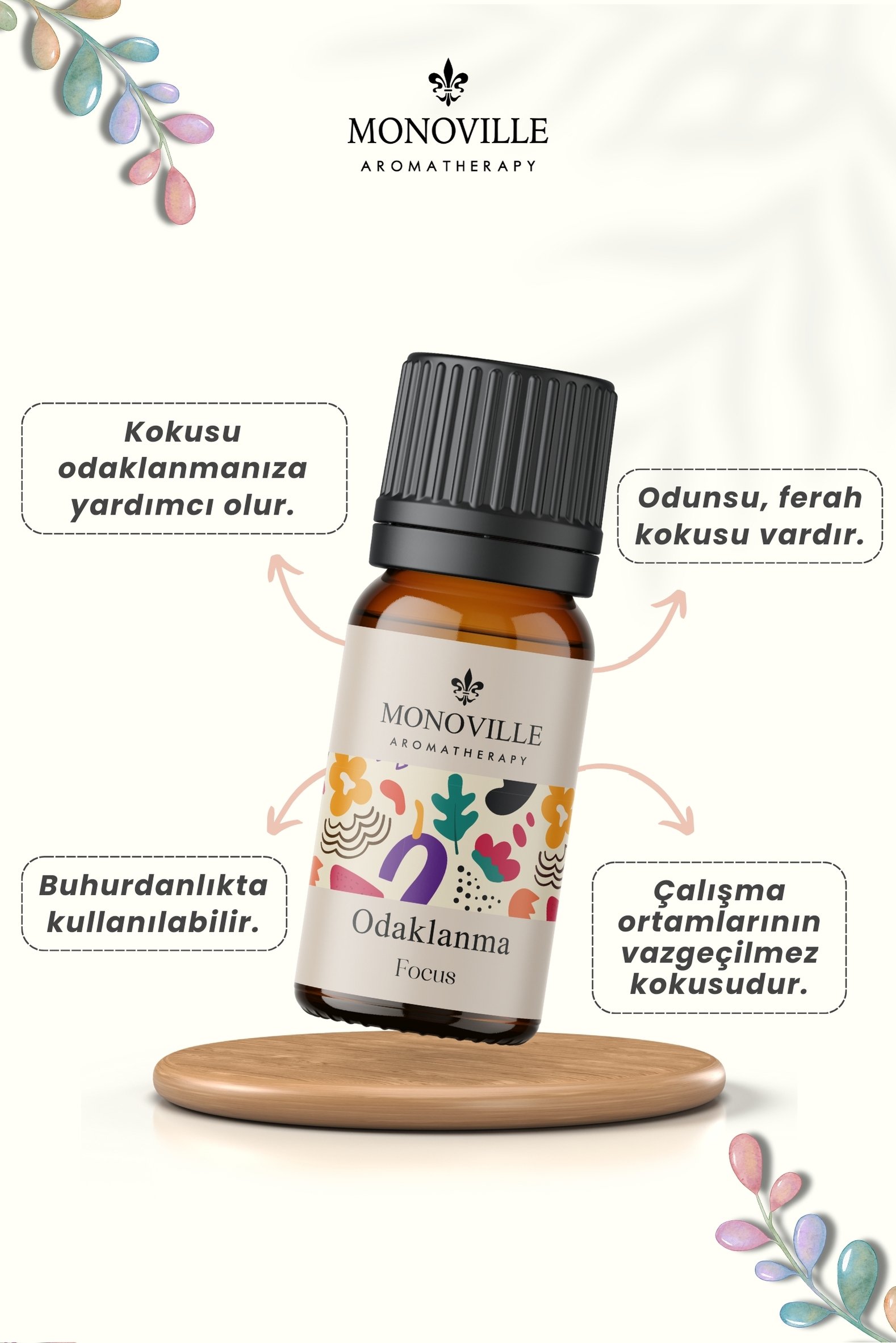 Monoville Odaklanma Uçucu Yağ Karışımı 10 ml %100 Doğal (Focus Essantial Oil Blend)