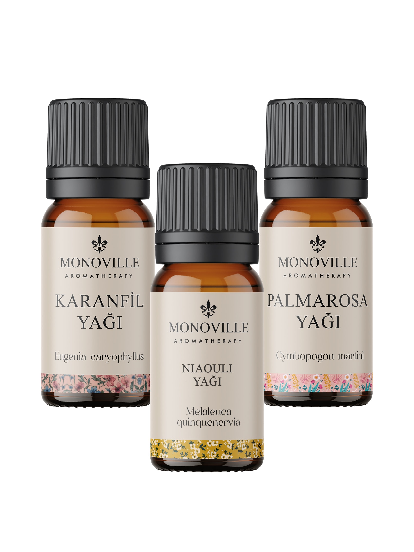 Nioli Yağı 10 ml, Karanfil Yağı 10 ml, Palmarosa Yağı 10 ml 3'lü Set %100 Saf ve Doğal 3x10 ml