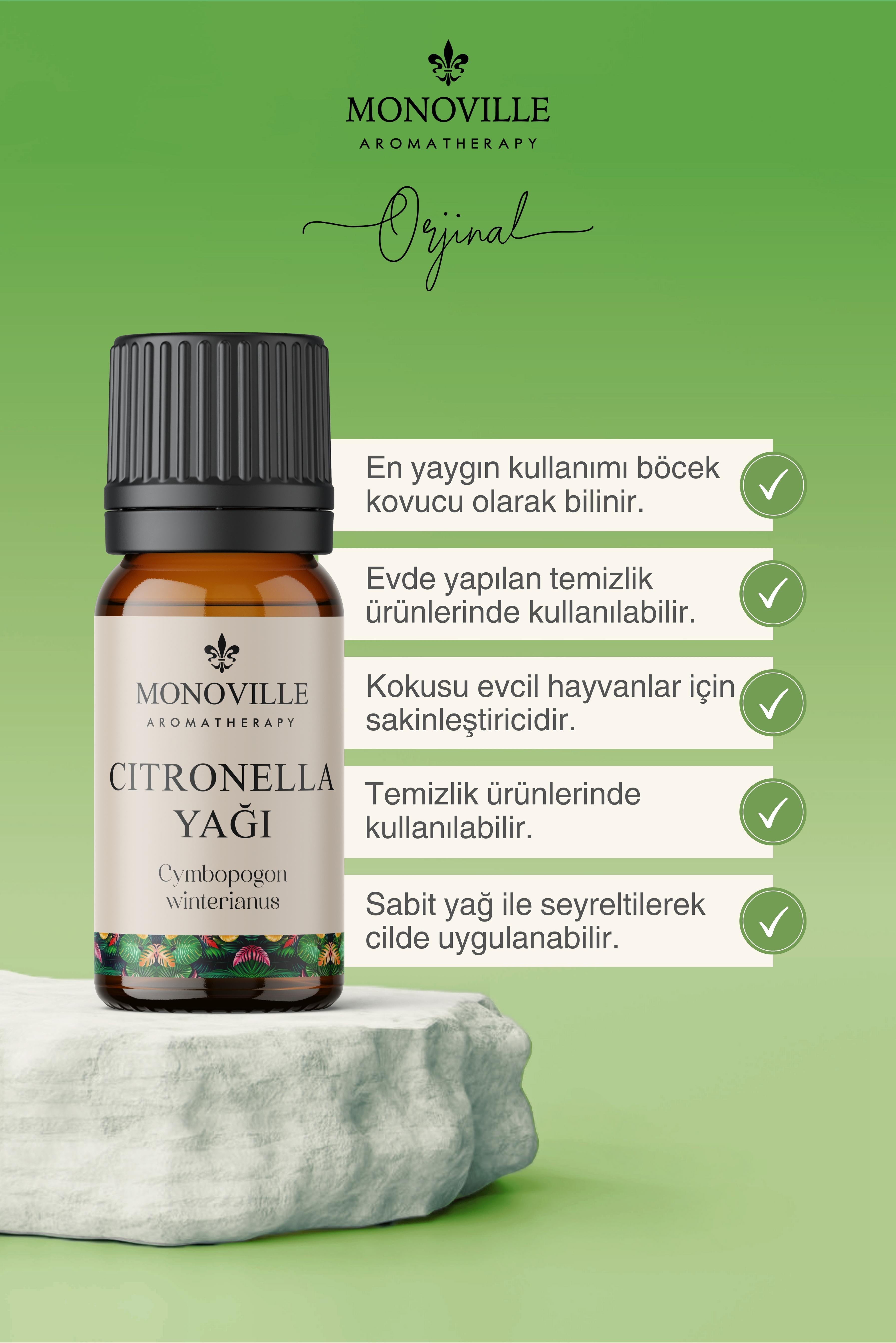 Monoville Citronella Uçucu Yağı 10 ml %100 Saf ve Doğal ( Citronella Essential Oil )