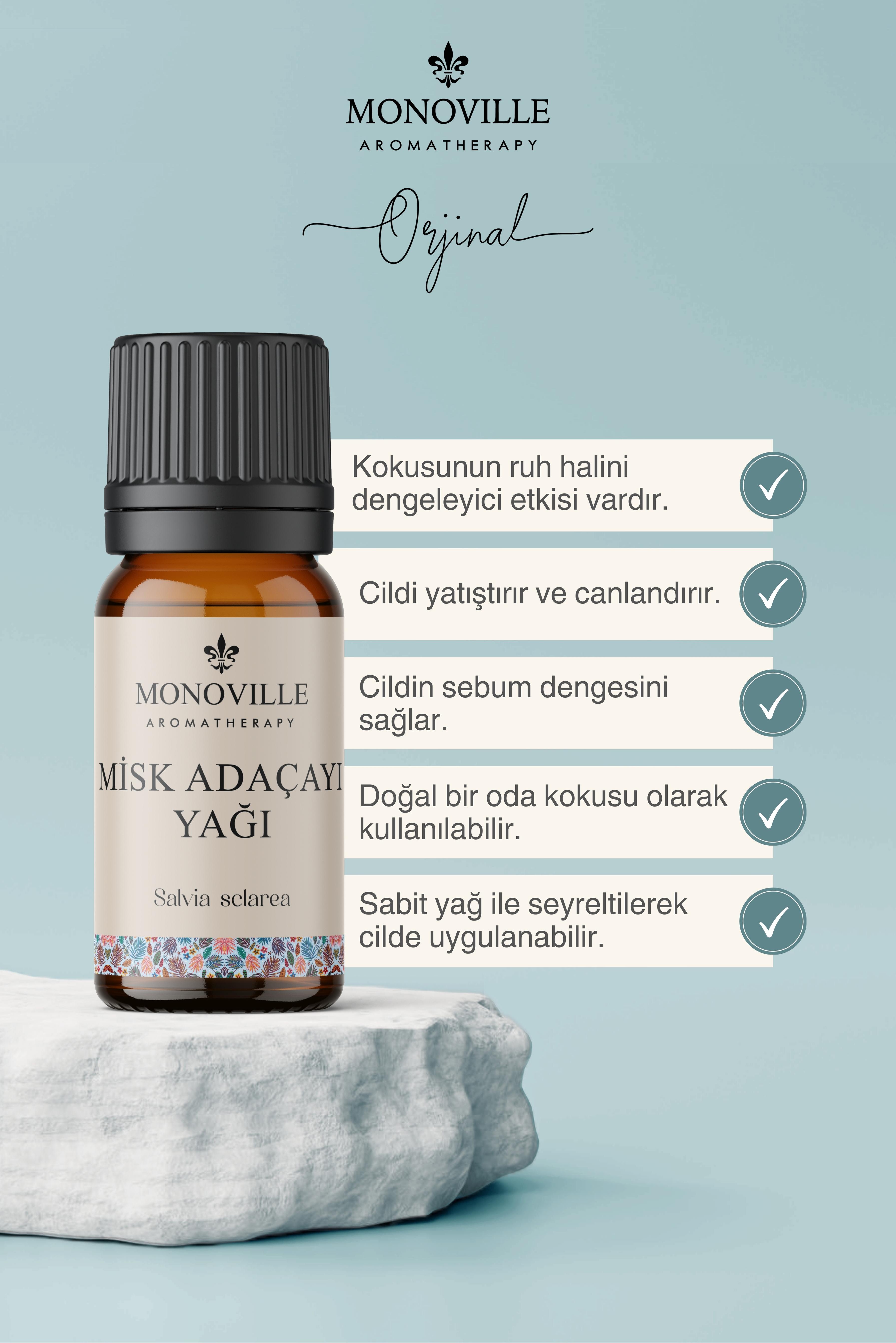 Monoville Misk Adaçayı Uçucu Yağı 10 ml %100 Saf ve Doğal ( Clary Sage Essential Oil )