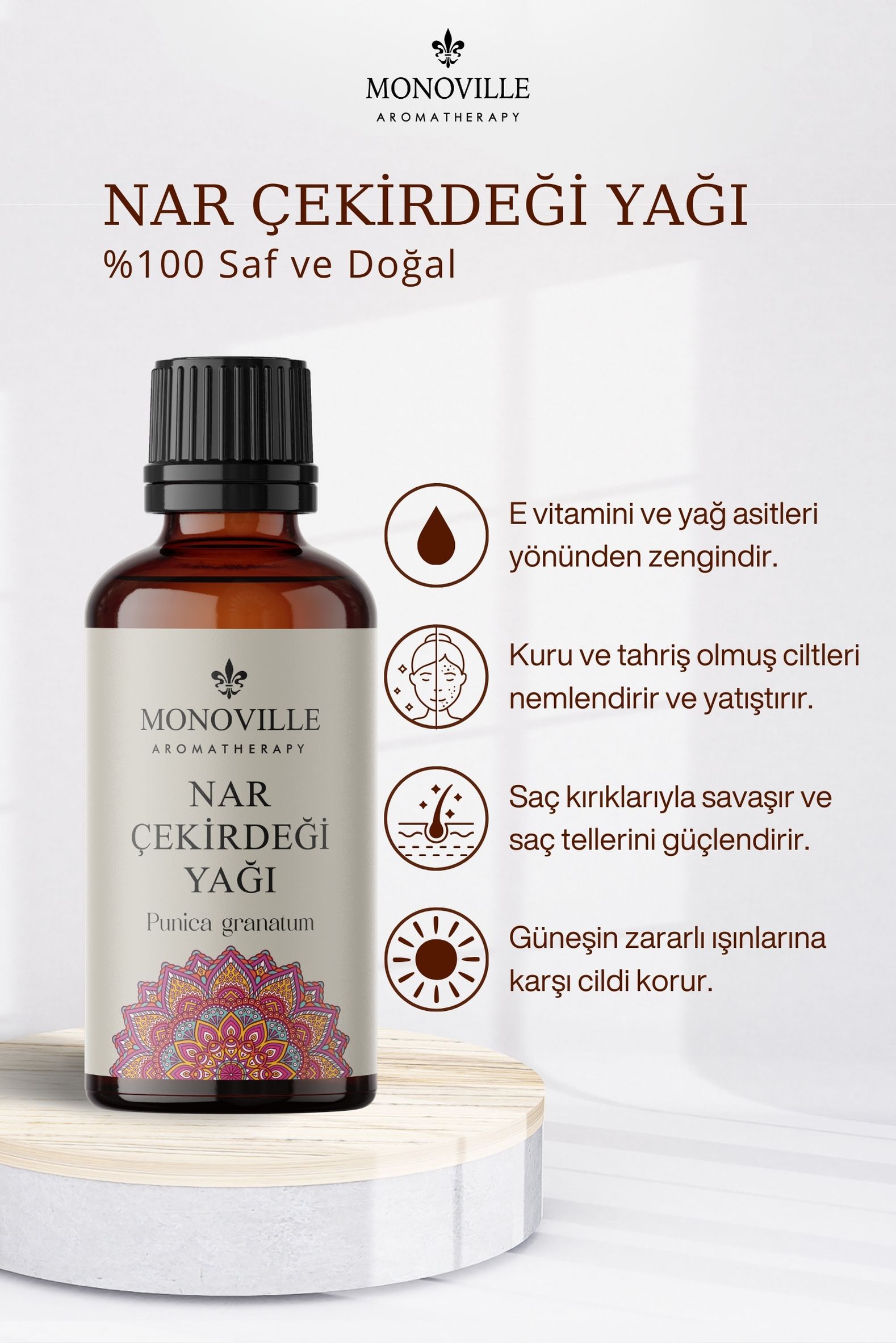 Monoville Nar Çekirdeği Yağı 30 ml Soğuk Sıkım %100 Saf Ve Doğal ( Pomegrenate Seed Carrier Oil )