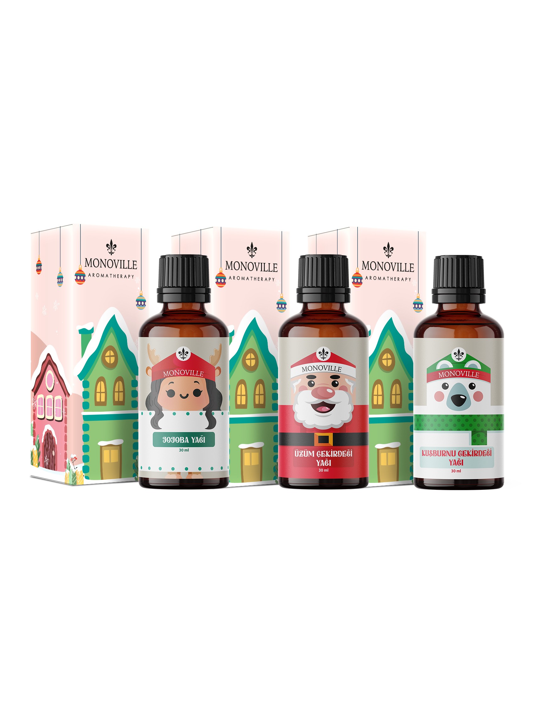 Monoville Jojoba Yağı 30 ml, Üzüm Yağı 30 ml, Kuşburnu Yağı 30 ml ( Yeni Yıl Hediye Seti ) 3x30 ml