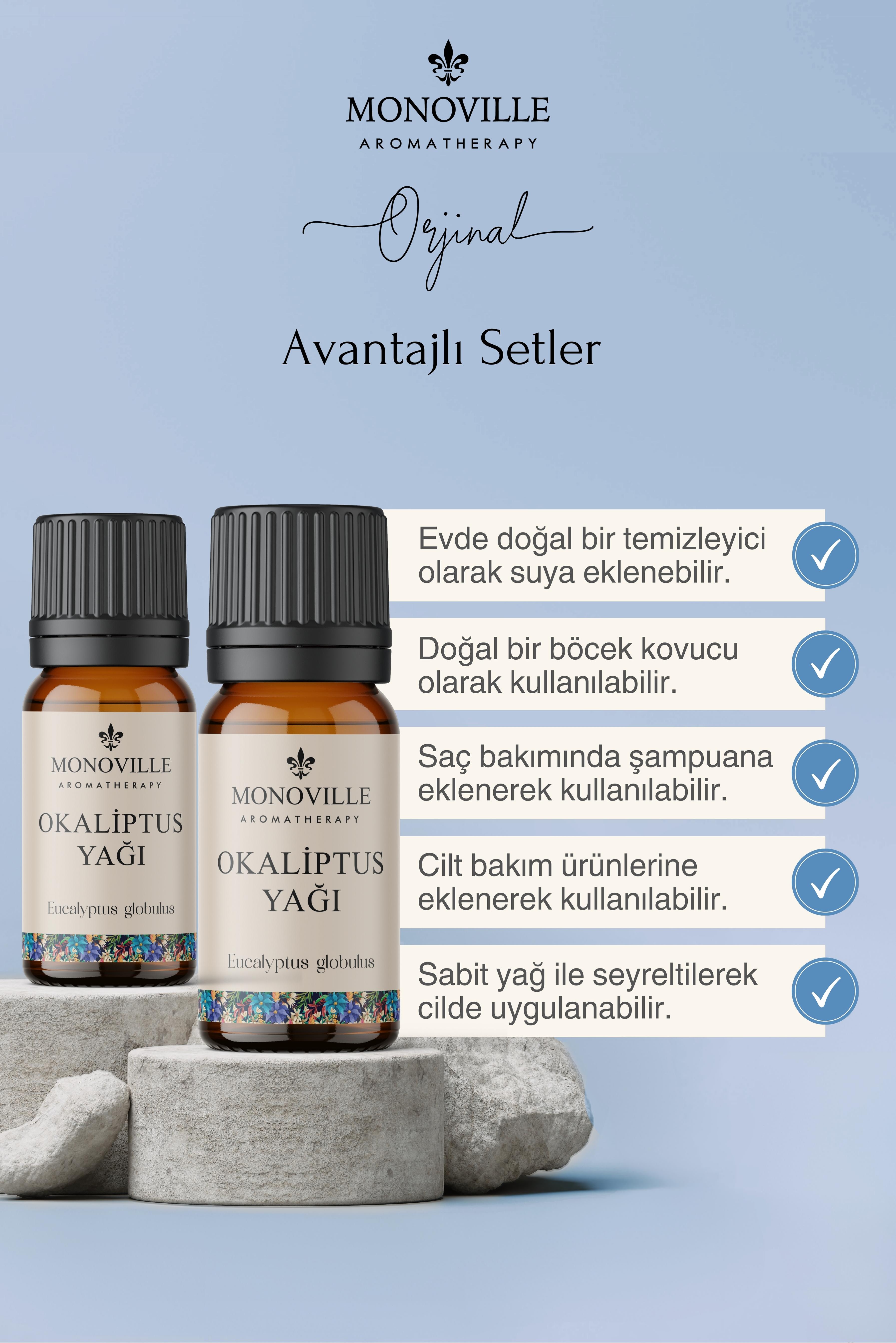 Monoville Okaliptus Uçucu Yağı 2'li Set %100 Saf ve Doğal ( Eucalyptus Oil ) 2x10 ml