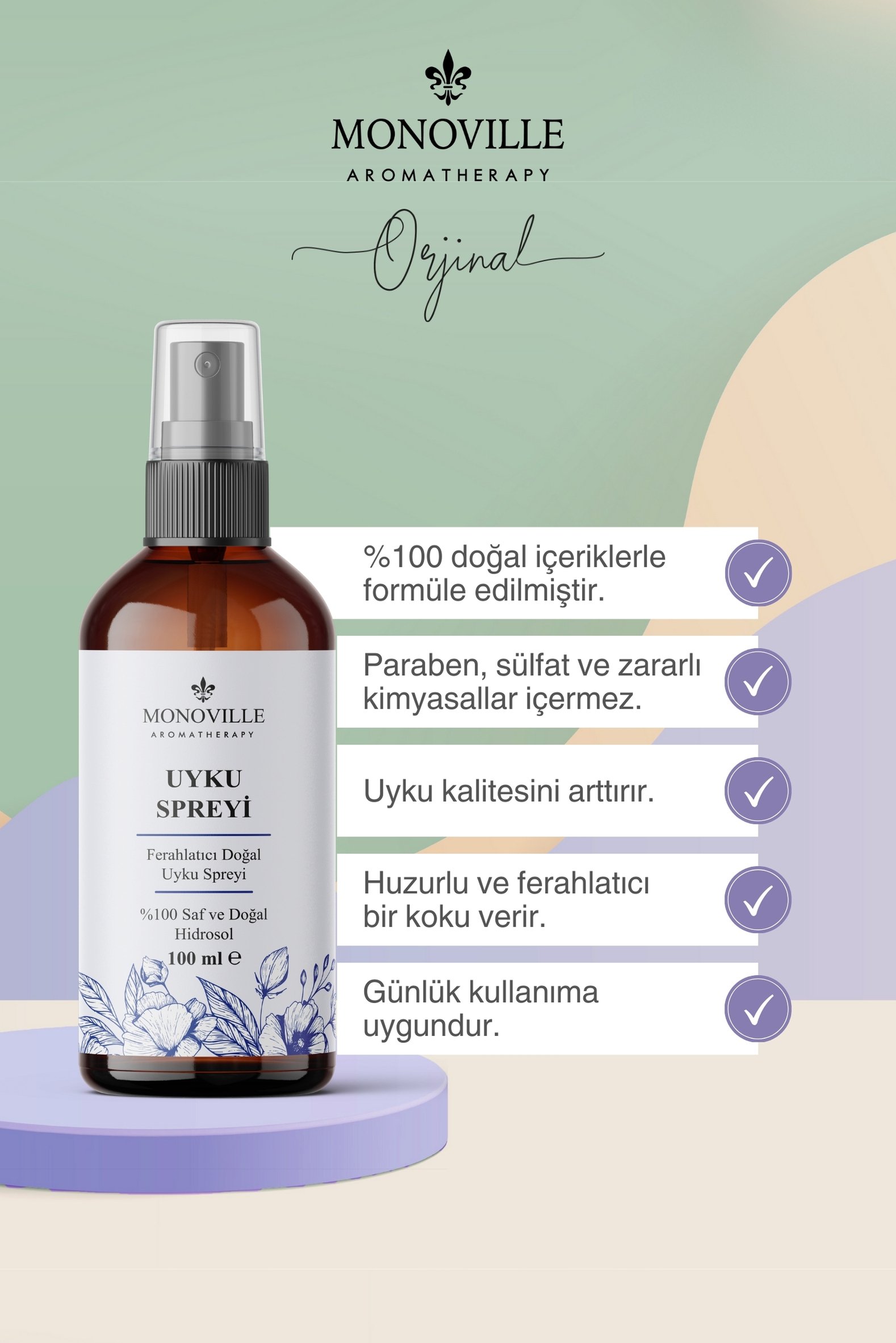 Monoville Uyku ve Yastık Spreyi 100 ml %100 Doğal (Sleep and Pillow Spray)