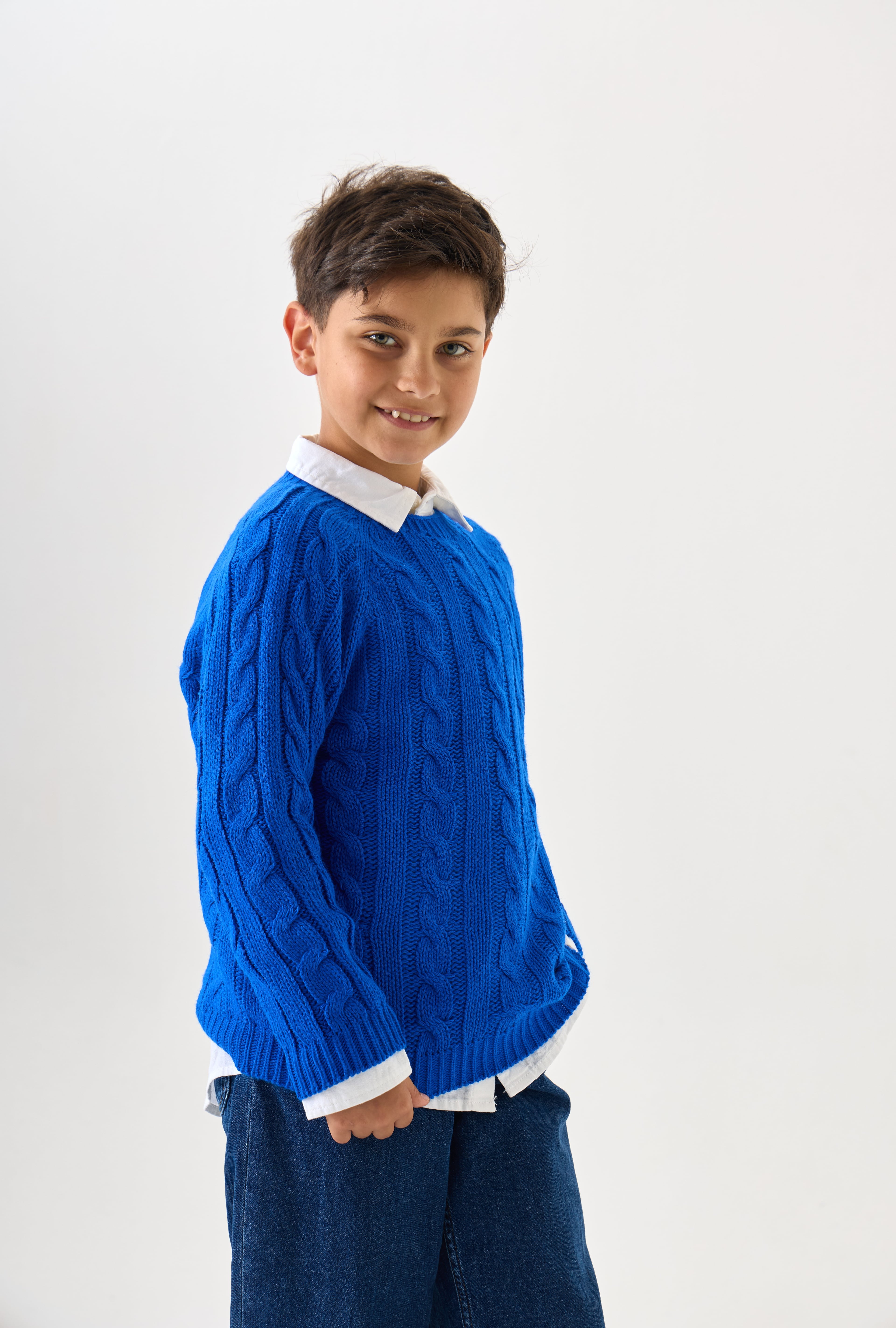 Unisex Çocuk Triko Kazak - Rahat Kesim ve Günlük Kullanıma Uygun Tasarım - Sax