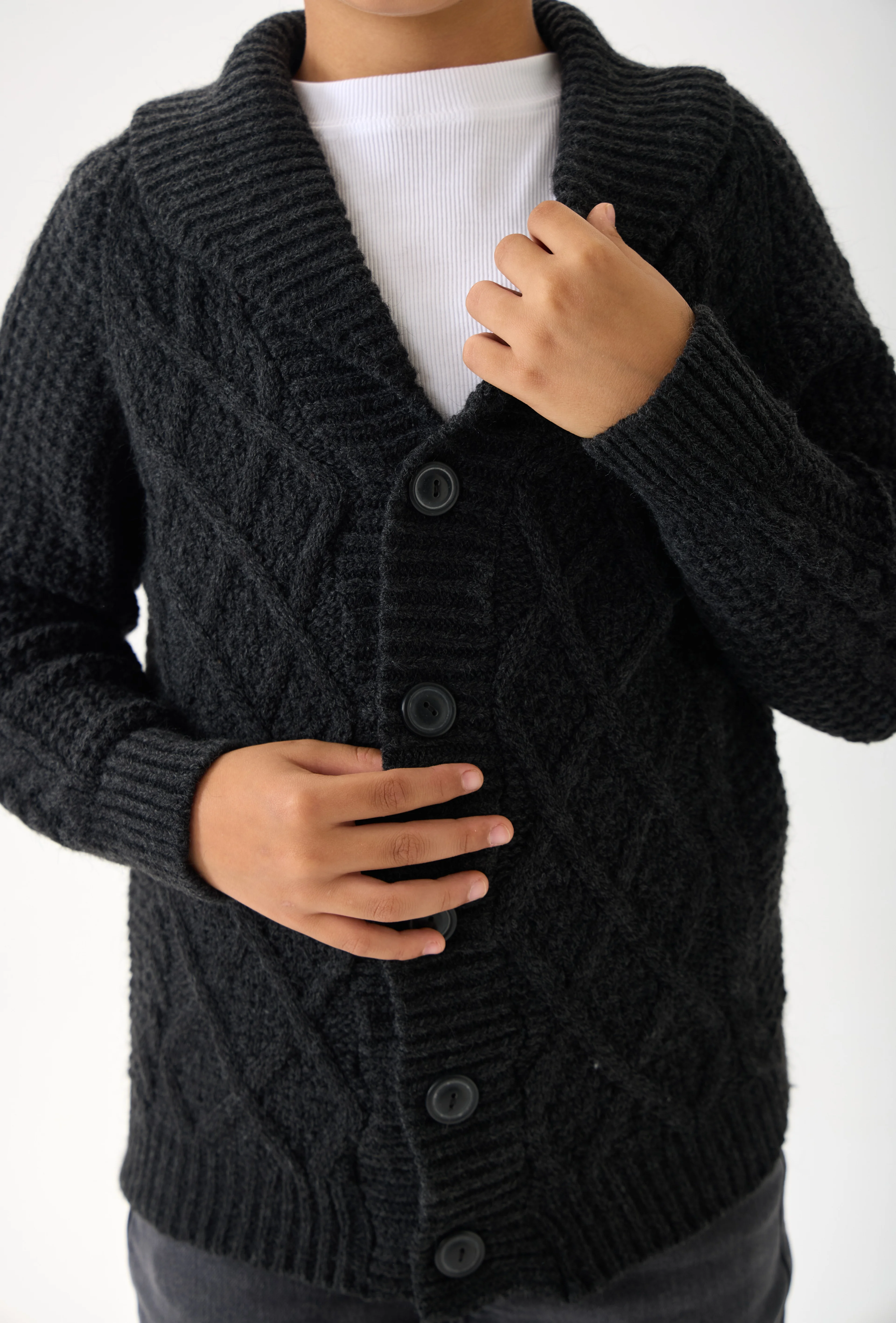 Erkek Çocuk Triko Hırka - Düğmeli ve Rahat Kesim - Antrasit