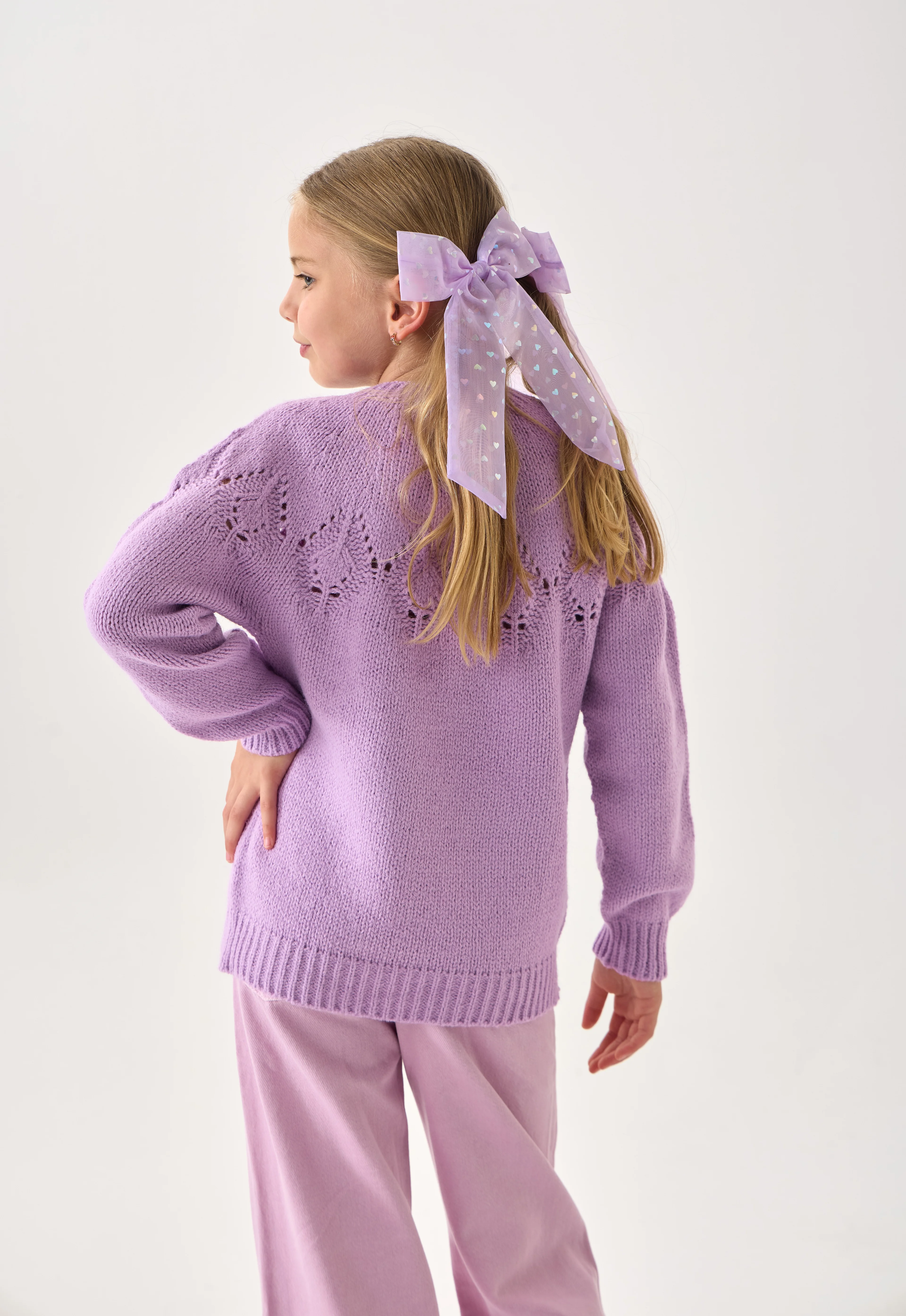 Kız Çocuk Triko Kazak - Bisiklet Yaka ve Uzun Kollu Günlük Model - Lila