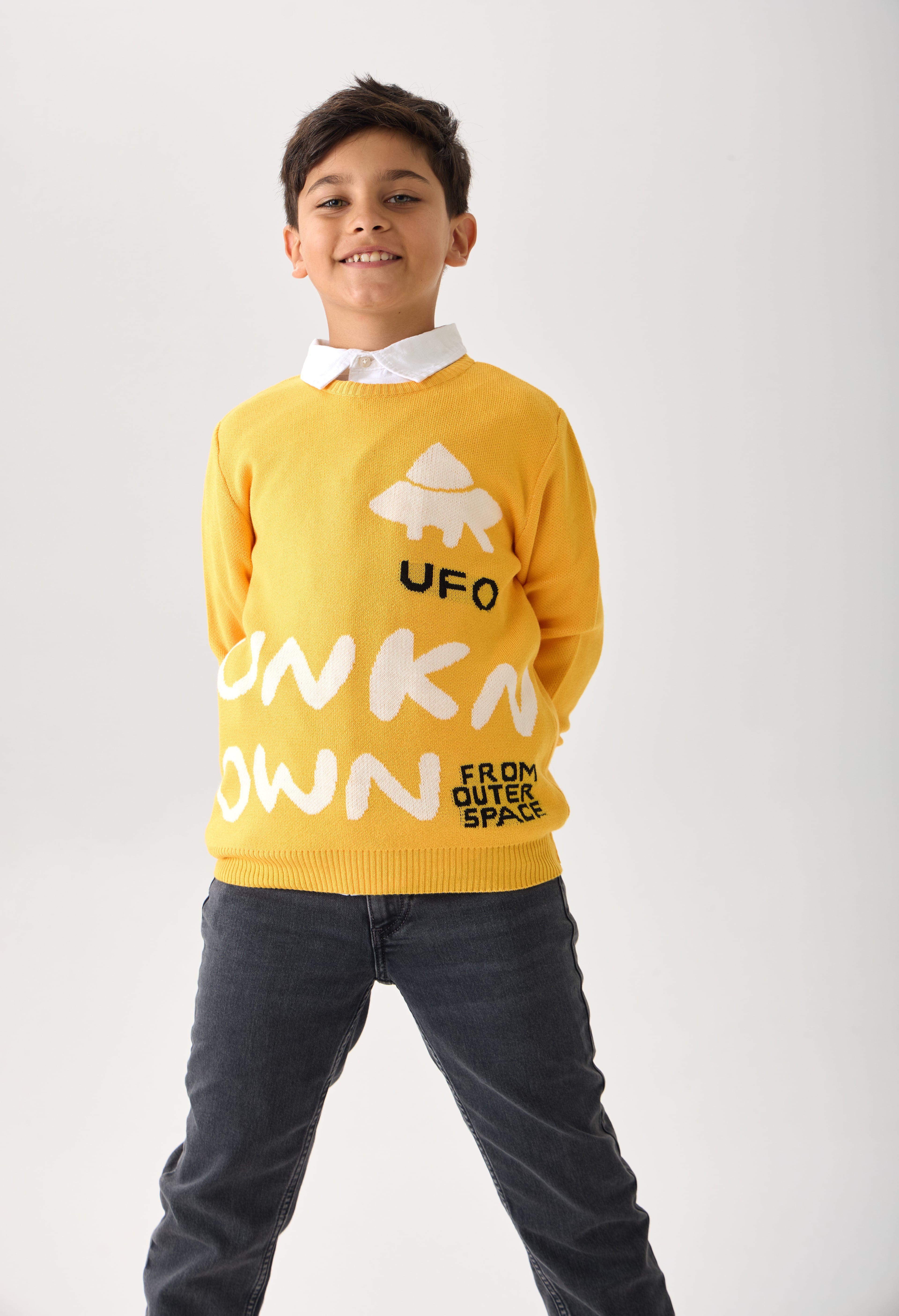 Sarı Erkek Çocuk Triko Kazak - Bisiklet Yaka / Uzun Kollu