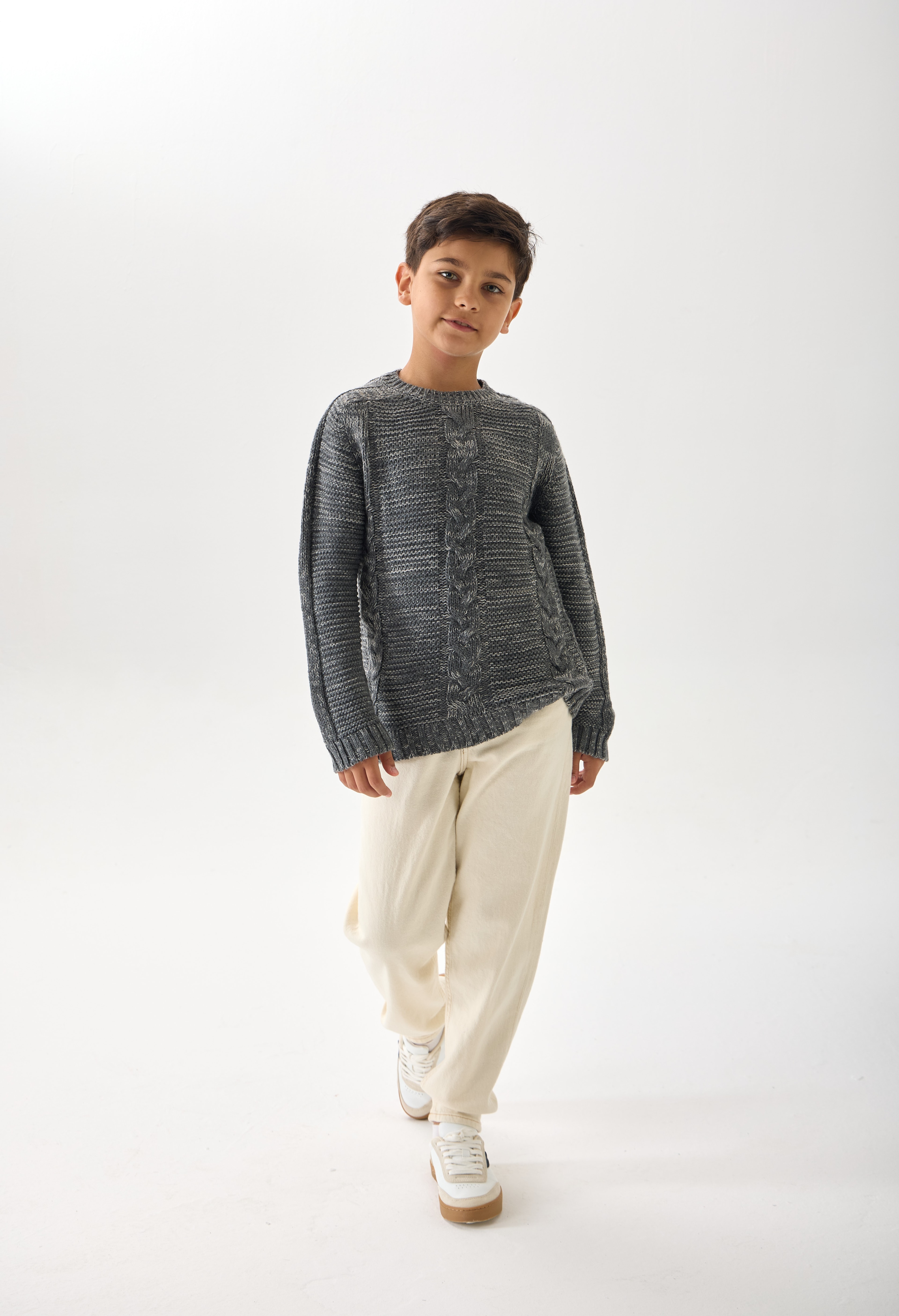 Erkek Çocuk Triko Kazak – Bisiklet Yaka ve Uzun Kollu Günlük Model - Antrasit