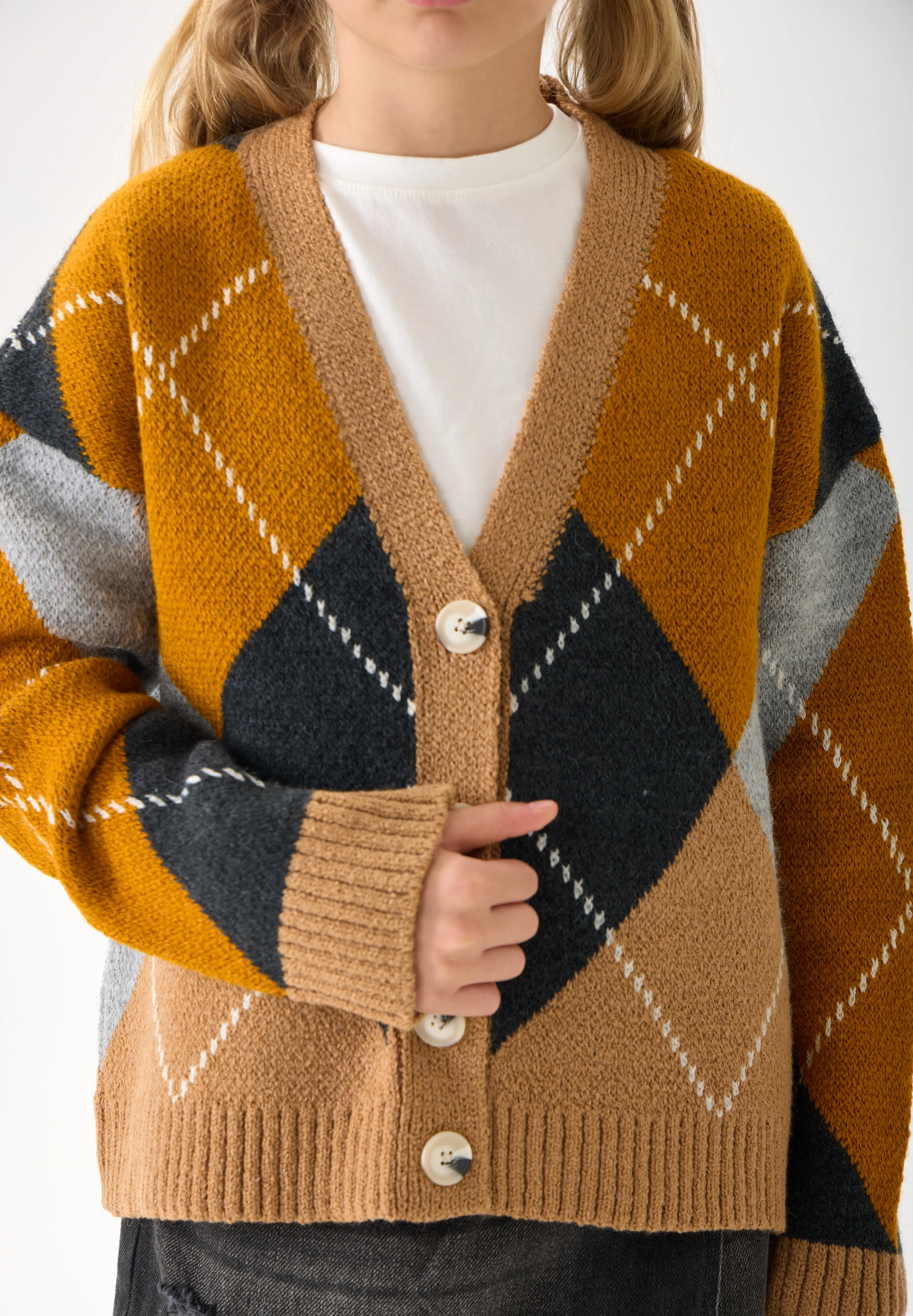 Kız Çocuk Triko Hırka - Düğmeli ve Uzun Kollu - Kum