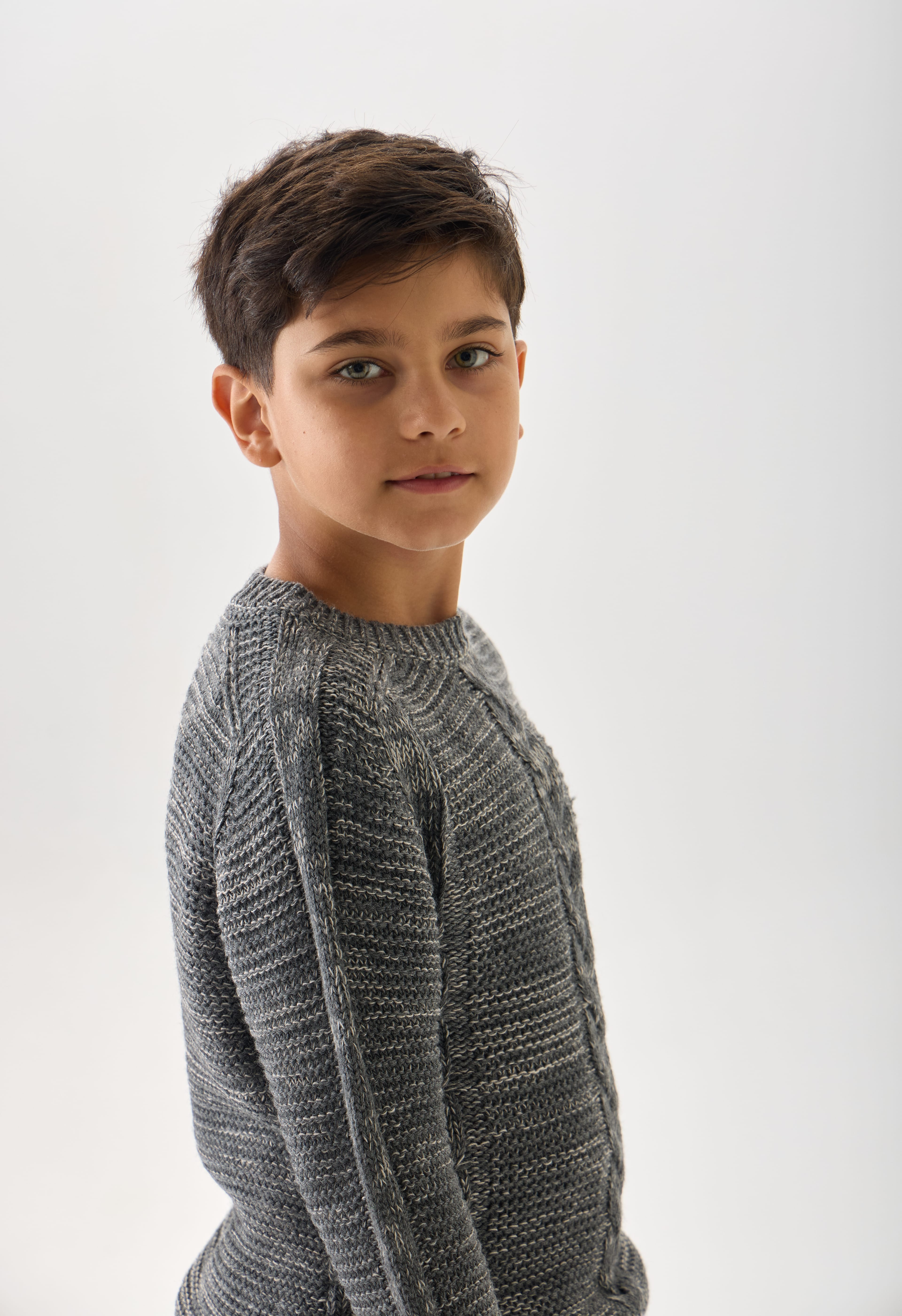 Erkek Çocuk Triko Kazak – Bisiklet Yaka ve Uzun Kollu Günlük Model - Antrasit