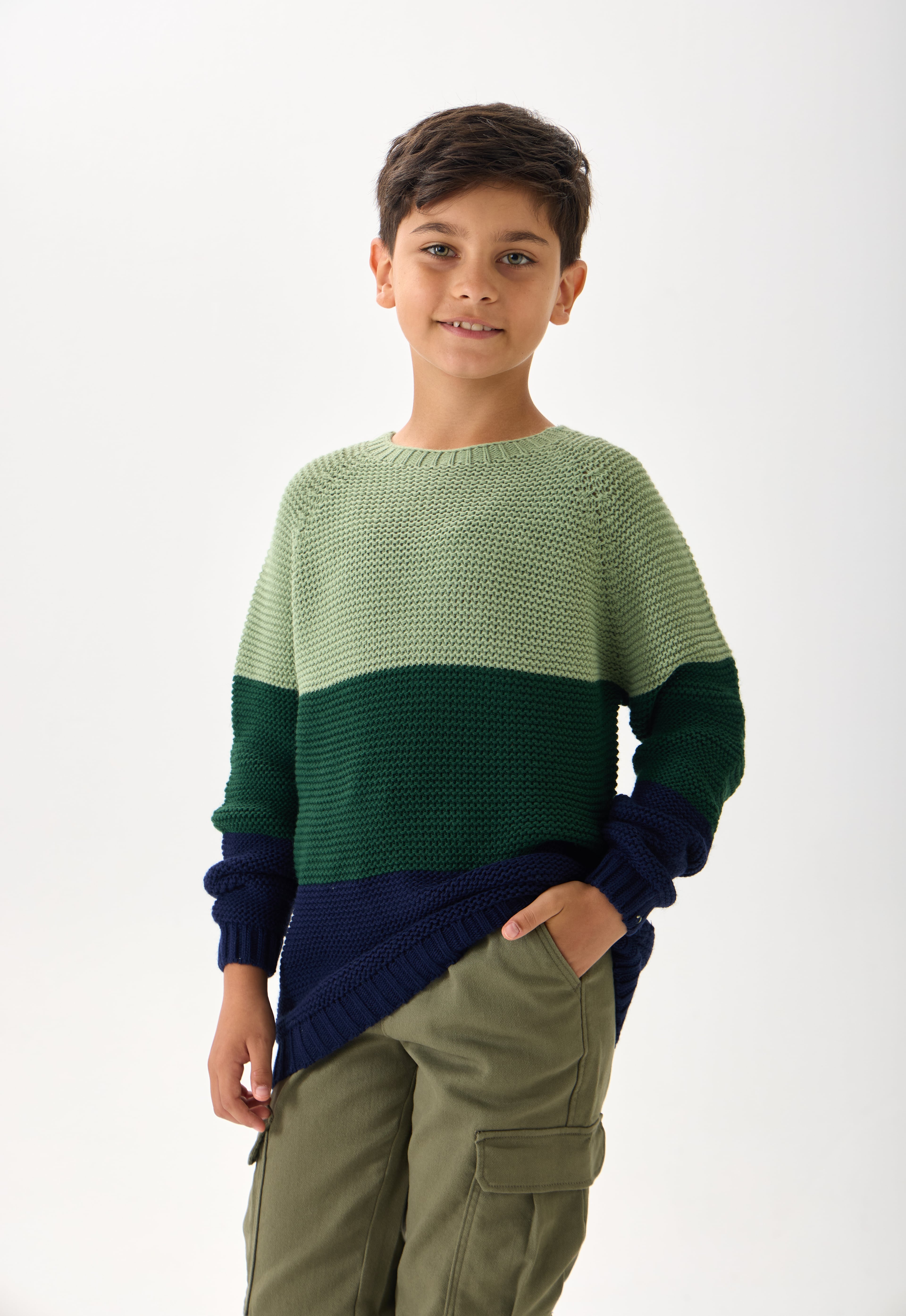 Unisex Çocuk Triko Kazak – 3 Renkli / Bisiklet Yaka / Uzun Kollu - Lacivert