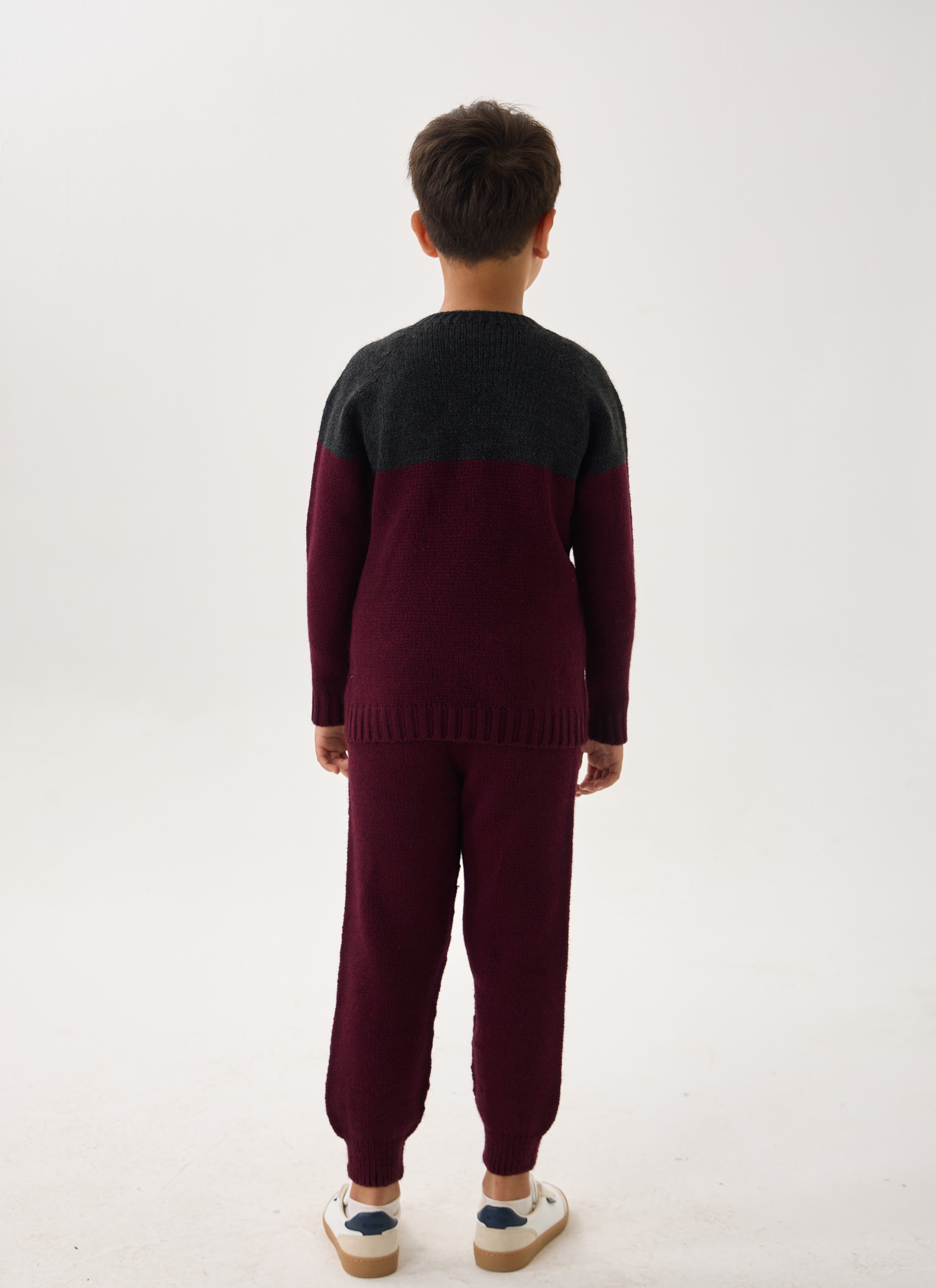  Unisex Çocuk Triko Takım – Kazak ve Alt / İkili Set / Rahat Kalıp - Bordo