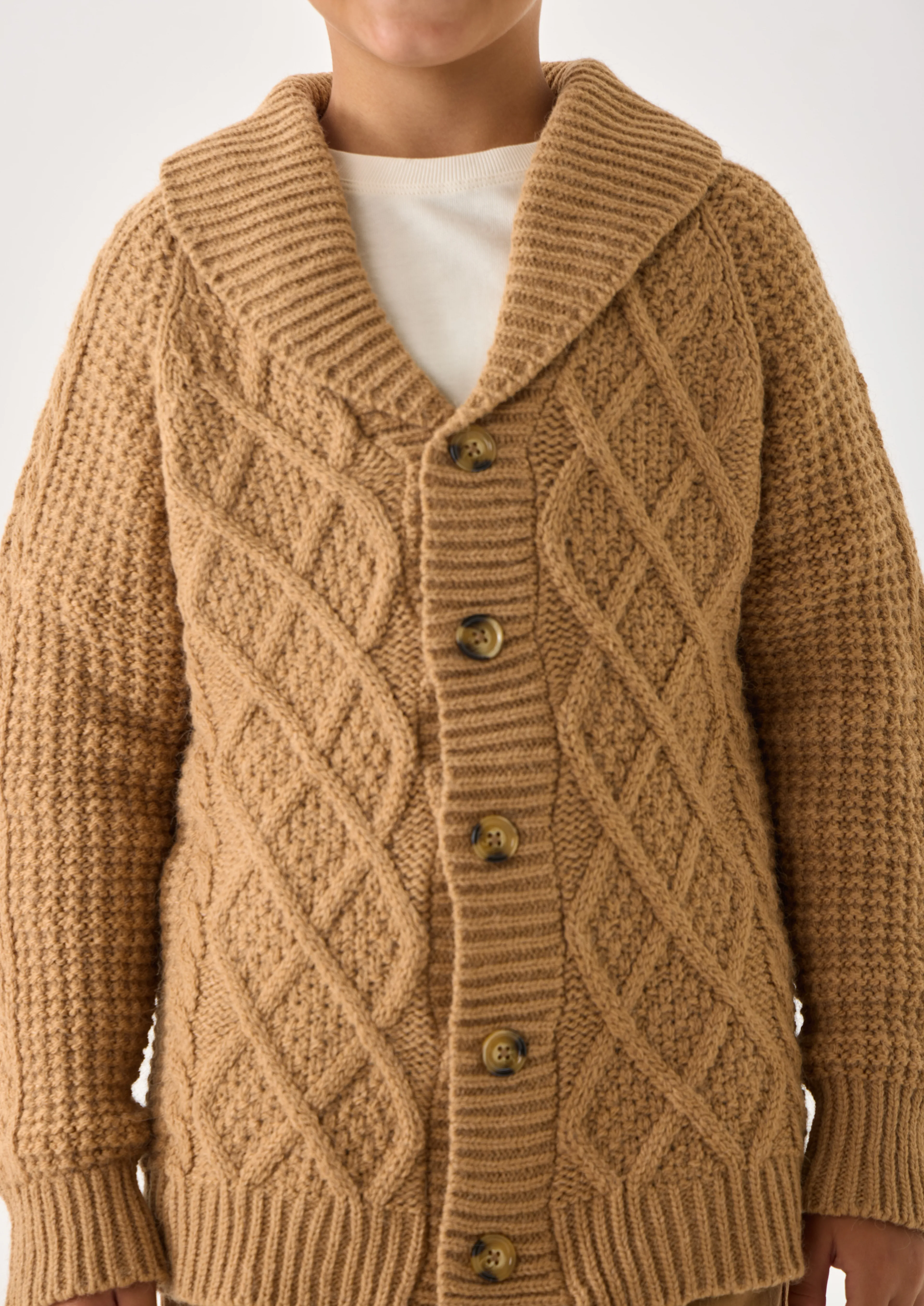 Erkek Çocuk Triko Hırka - Düğmeli ve Rahat Kesim - Camel