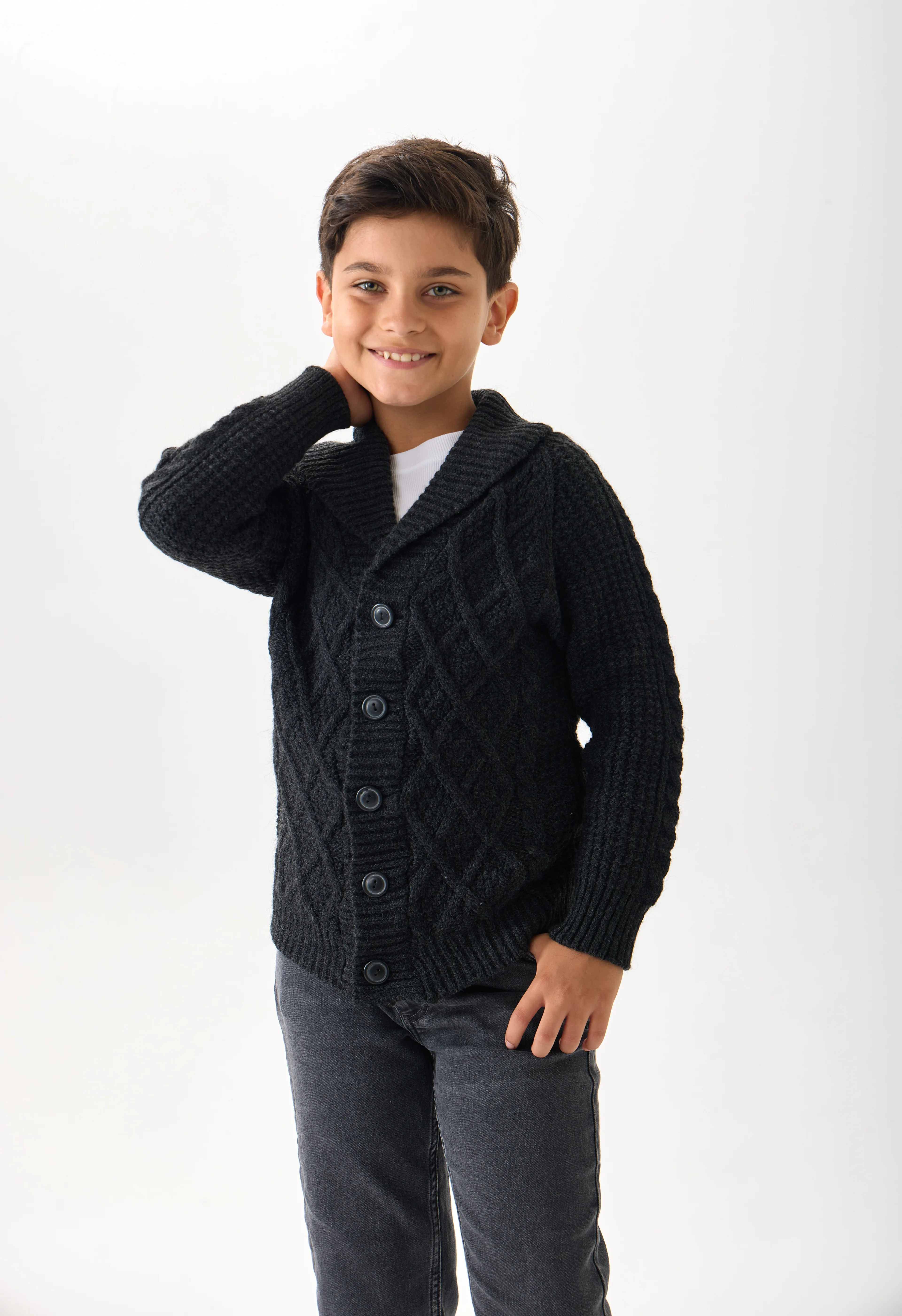 Erkek Çocuk Triko Hırka - Düğmeli ve Rahat Kesim - Antrasit