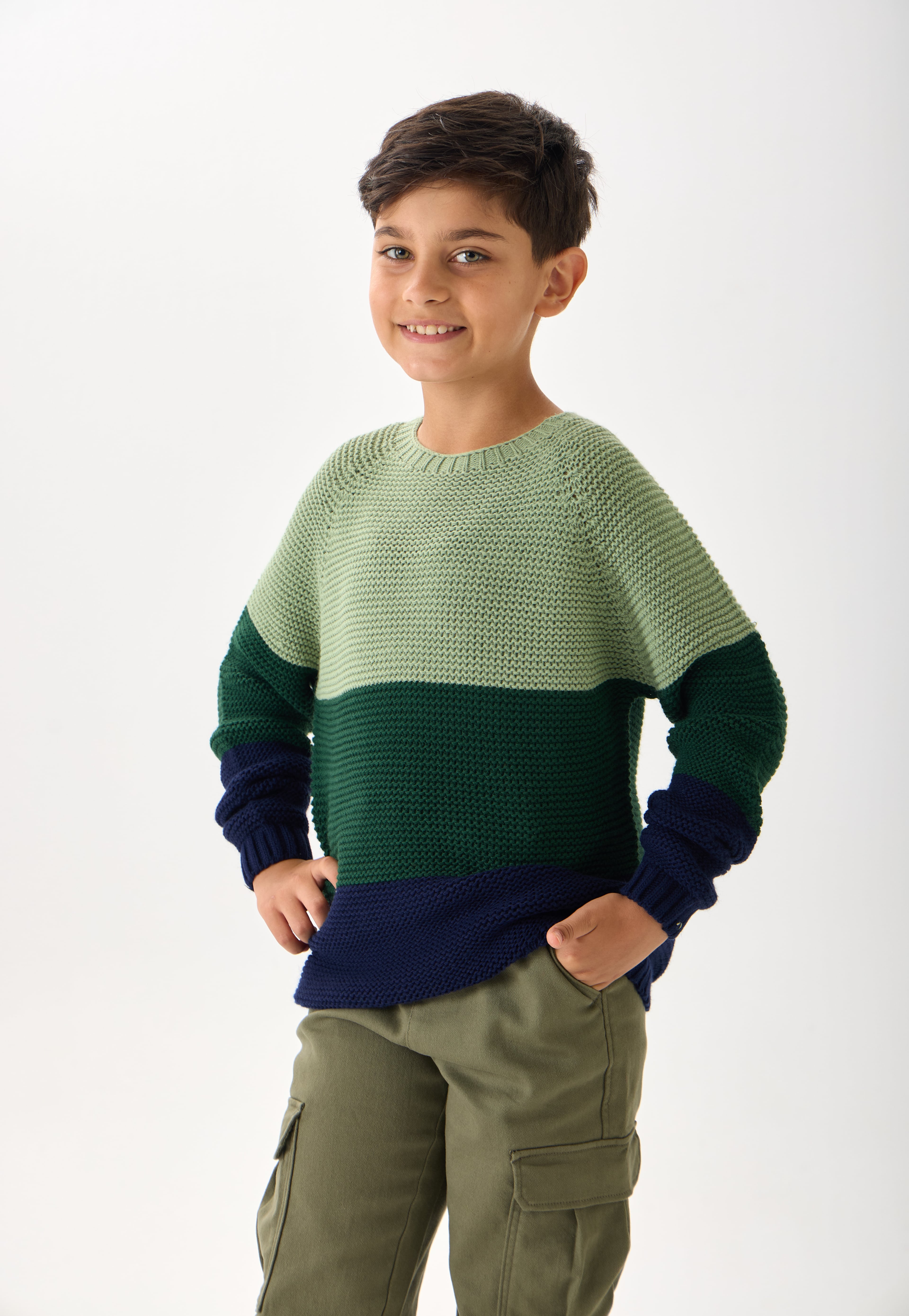 Unisex Çocuk Triko Kazak – 3 Renkli / Bisiklet Yaka / Uzun Kollu - Lacivert