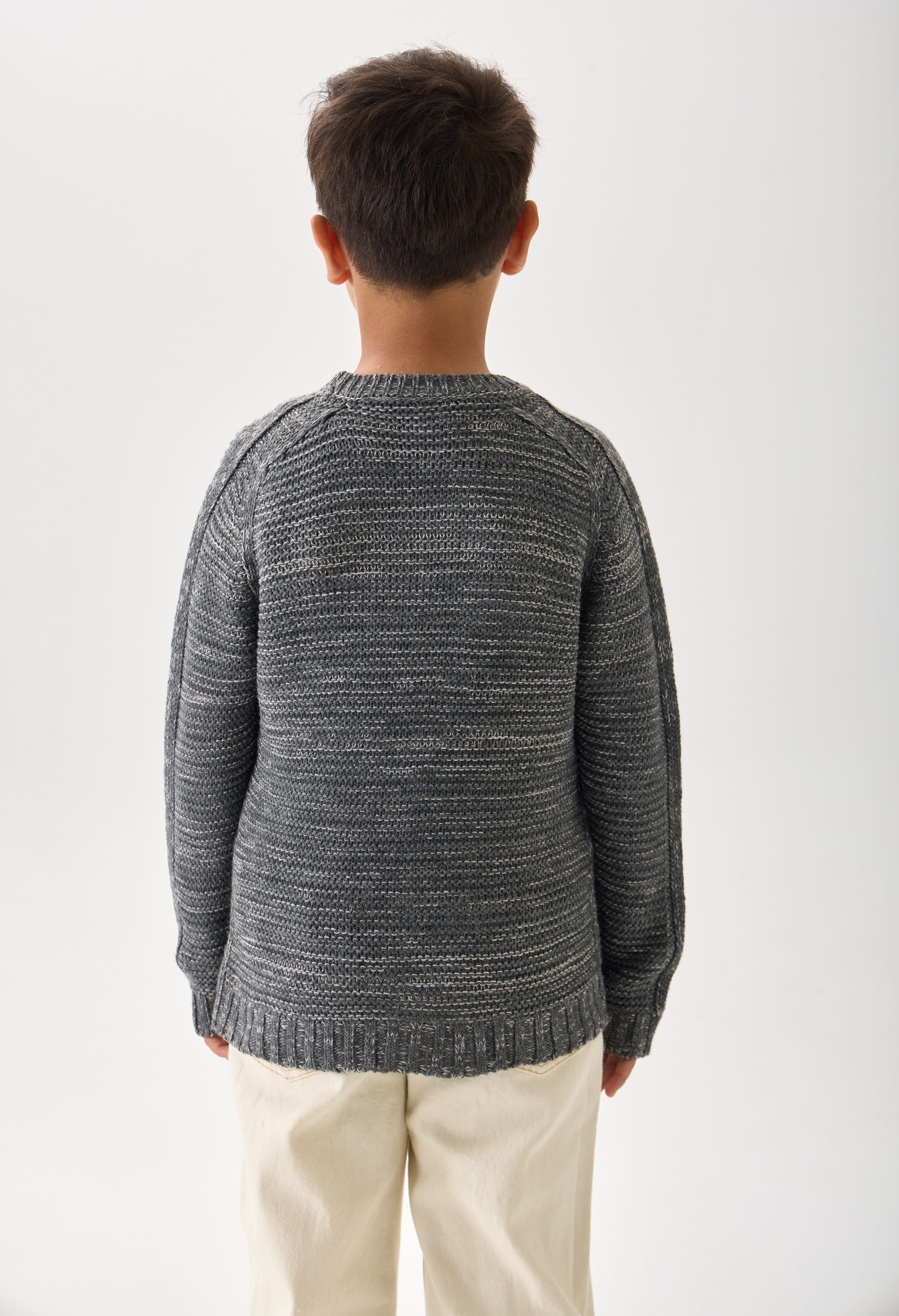 Erkek Çocuk Triko Kazak – Bisiklet Yaka ve Uzun Kollu Günlük Model - Antrasit