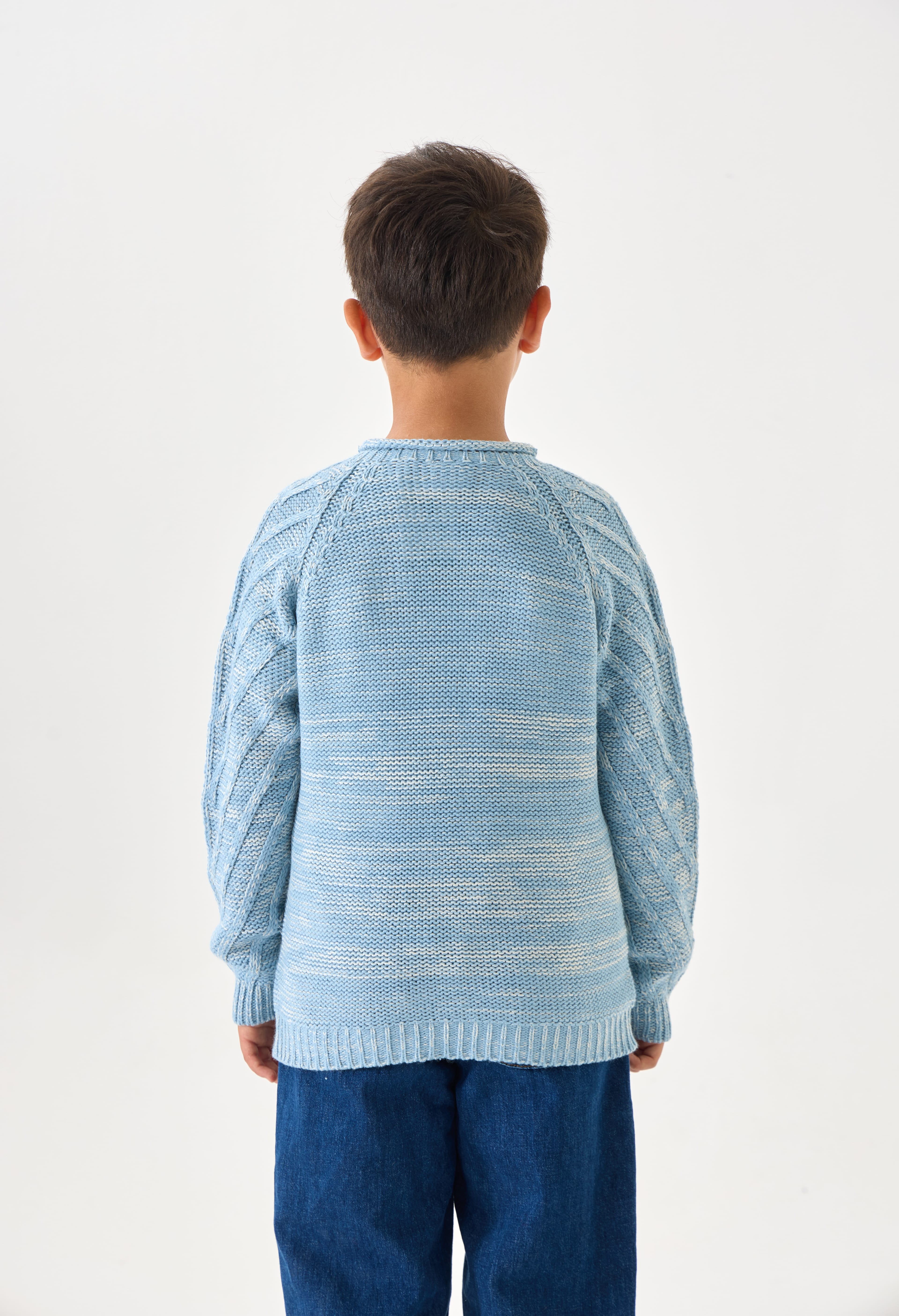 Erkek Çocuk Triko Kazak - Uzun Kollu ve Rahat Kesim Model - Mavi