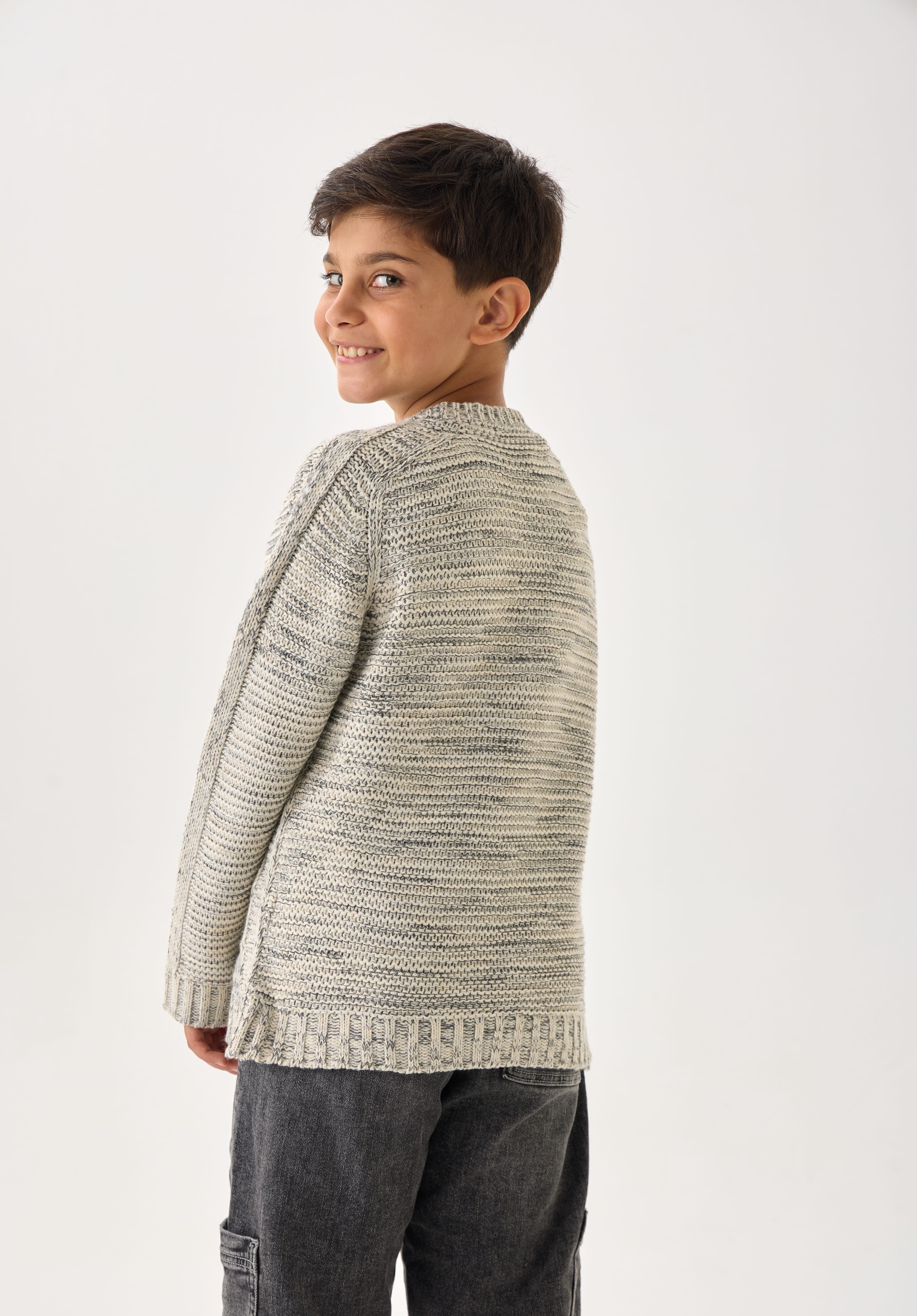 Erkek Çocuk Triko Kazak – Bisiklet Yaka ve Uzun Kollu Günlük Model - Taş