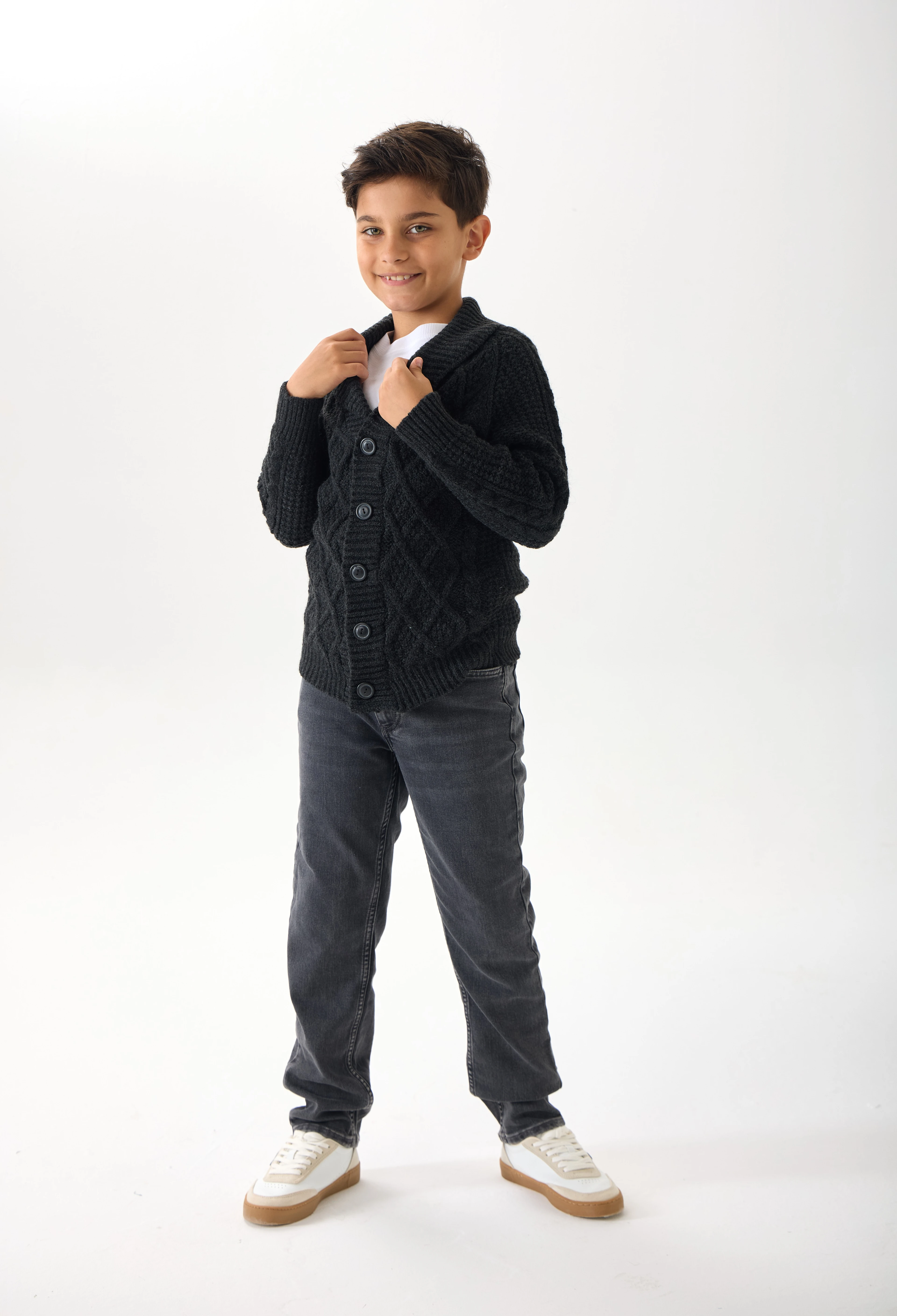 Erkek Çocuk Triko Hırka - Düğmeli ve Rahat Kesim - Antrasit