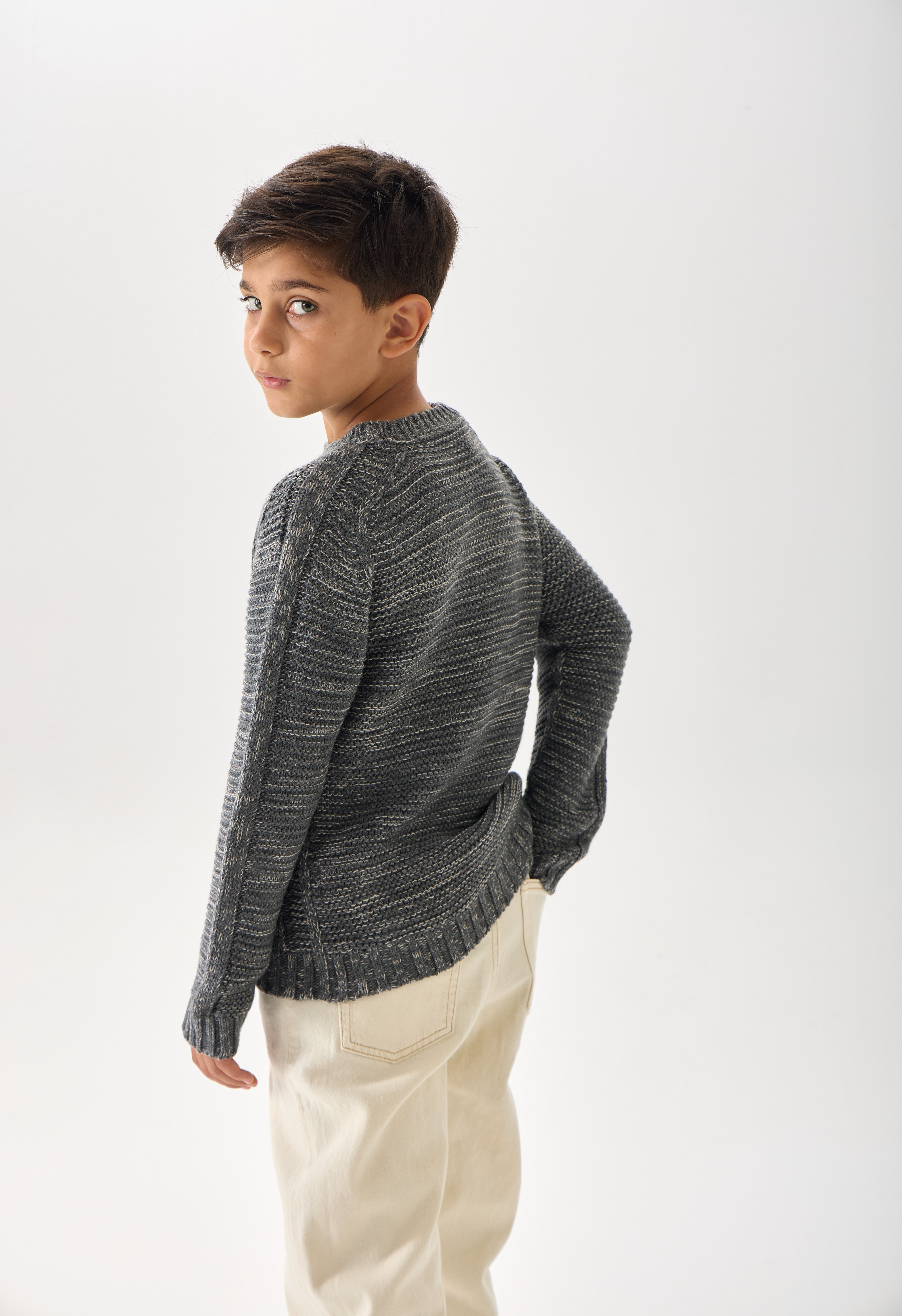 Erkek Çocuk Triko Kazak – Bisiklet Yaka ve Uzun Kollu Günlük Model - Antrasit